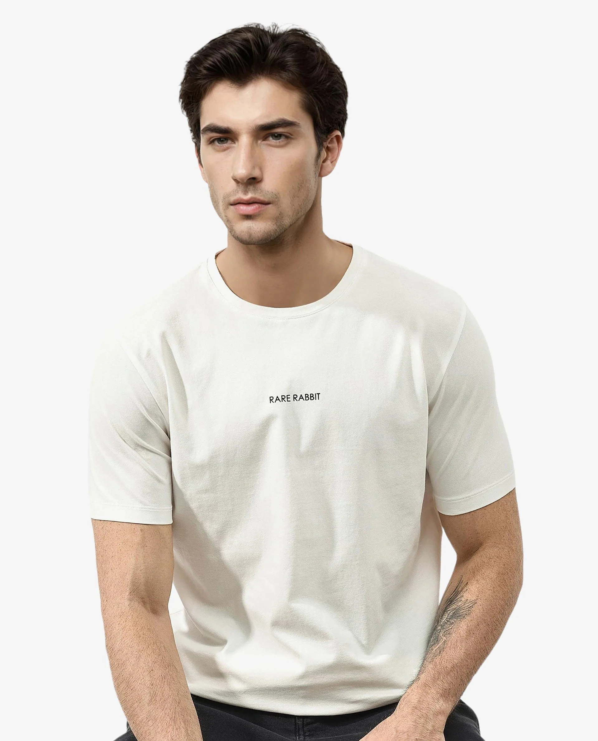 Rare Rabbit Articale Mens Stark Off White Cotton Polyester Fabric Short Sleeve Crew Neck Regular Fit Printed T-Shirt - Image 10
