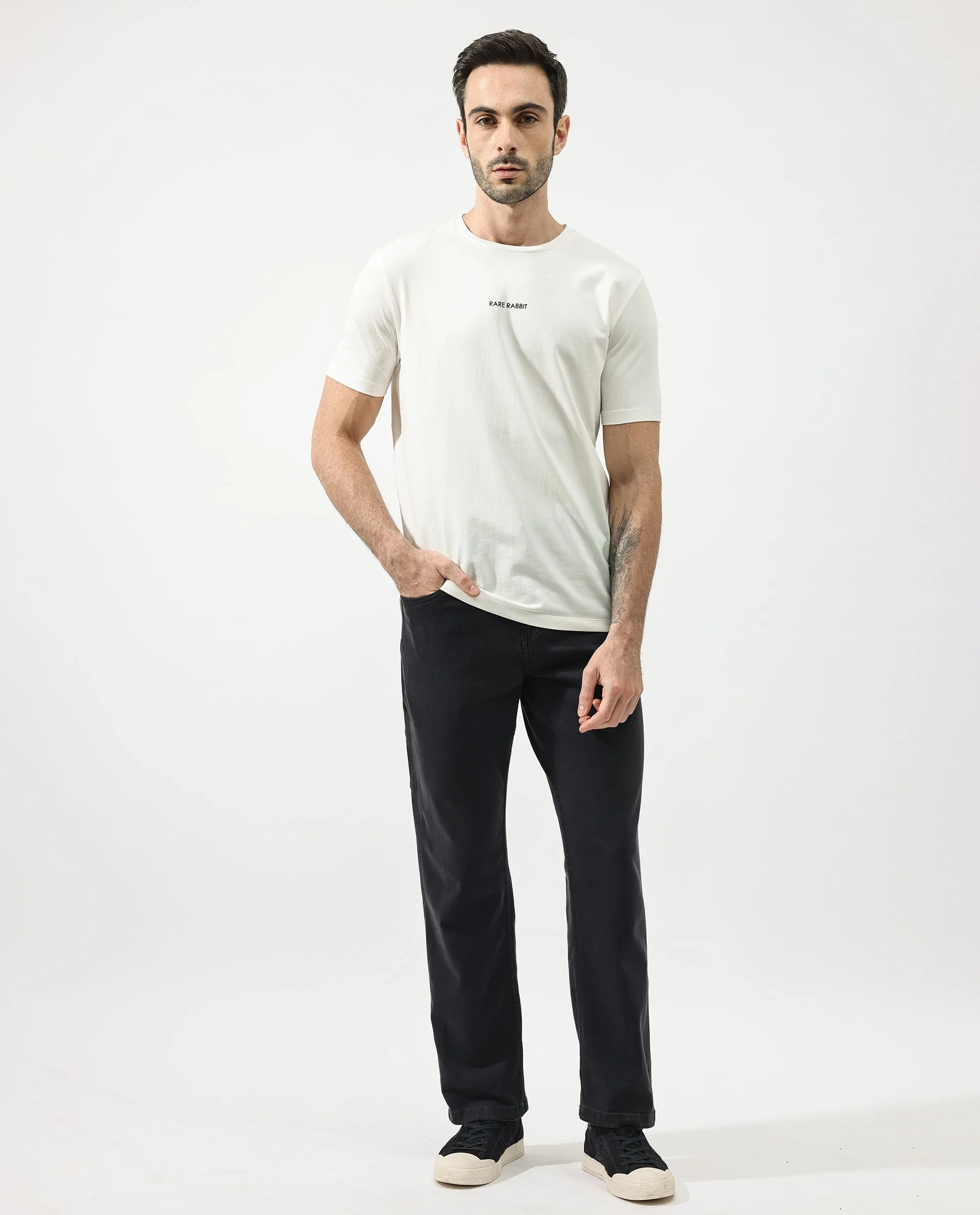 Rare Rabbit Articale Mens Stark Off White Cotton Polyester Fabric Short Sleeve Crew Neck Regular Fit Printed T-Shirt - Image 2