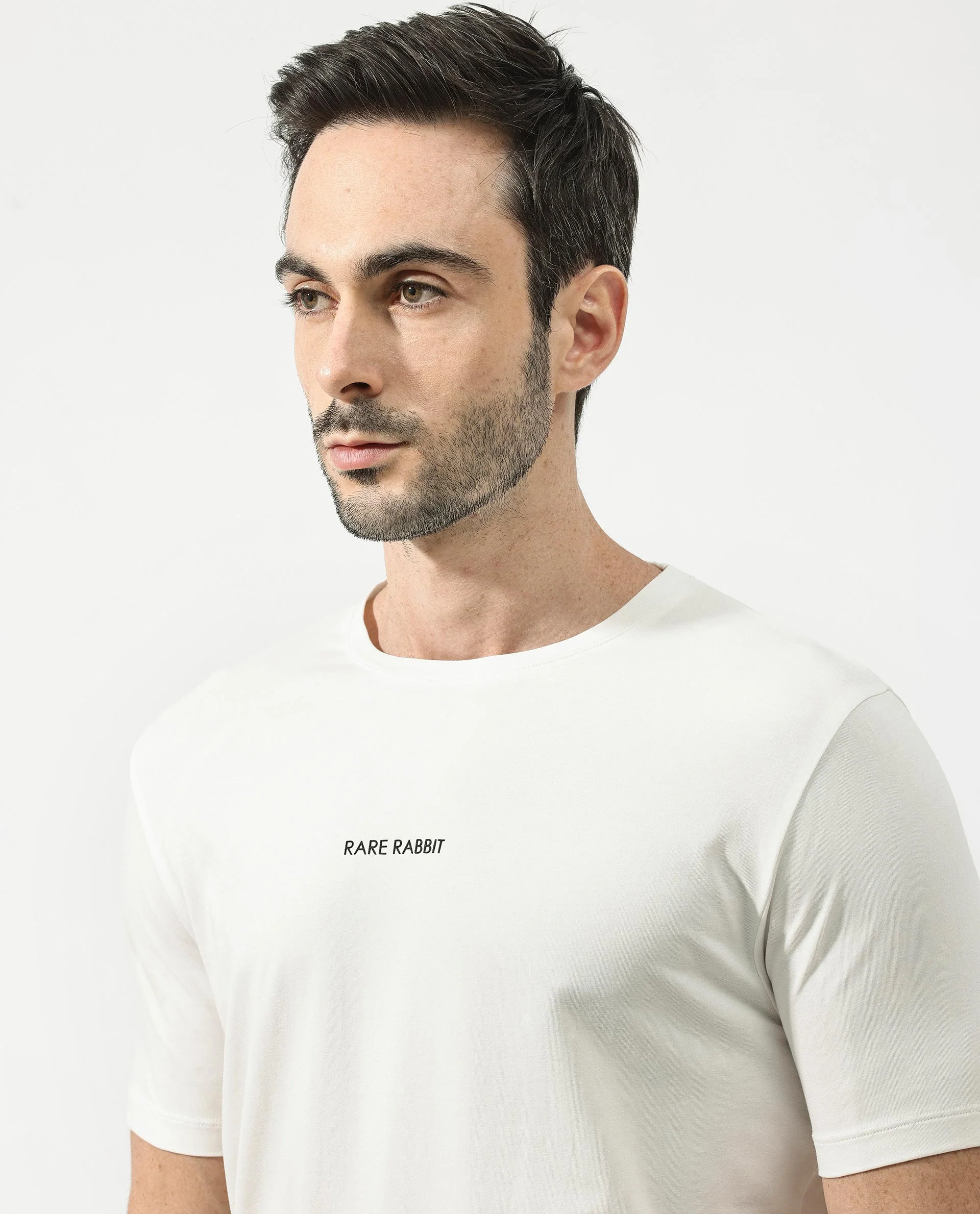 Rare Rabbit Articale Mens Stark Off White Cotton Polyester Fabric Short Sleeve Crew Neck Regular Fit Printed T-Shirt - Image 5