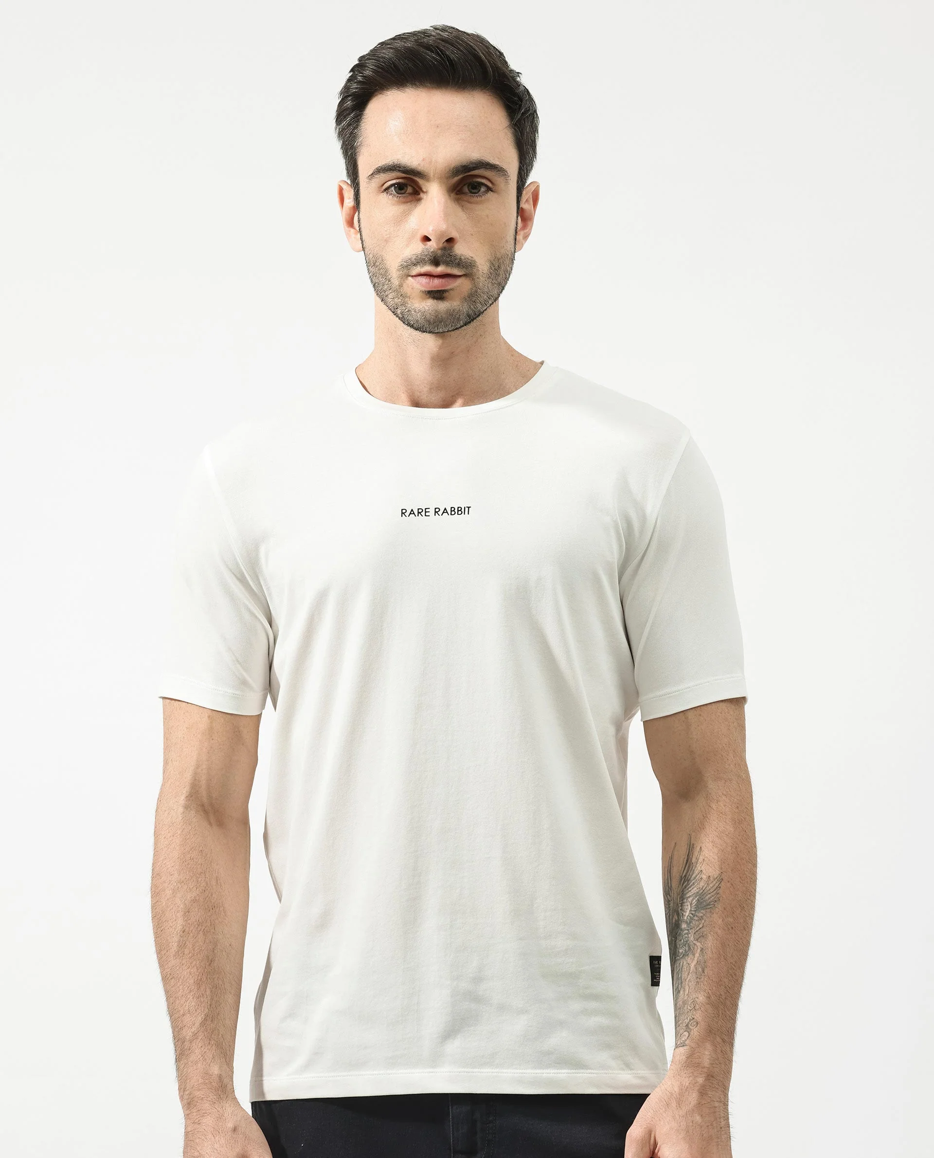 Rare Rabbit Articale Mens Stark Off White Cotton Polyester Fabric Short Sleeve Crew Neck Regular Fit Printed T-Shirt - Image 6