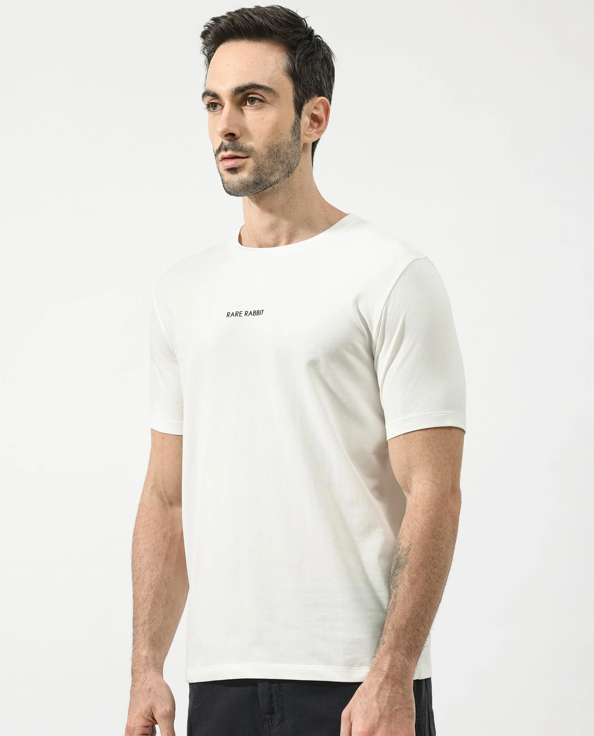 Rare Rabbit Articale Mens Stark Off White Cotton Polyester Fabric Short Sleeve Crew Neck Regular Fit Printed T-Shirt - Image 8