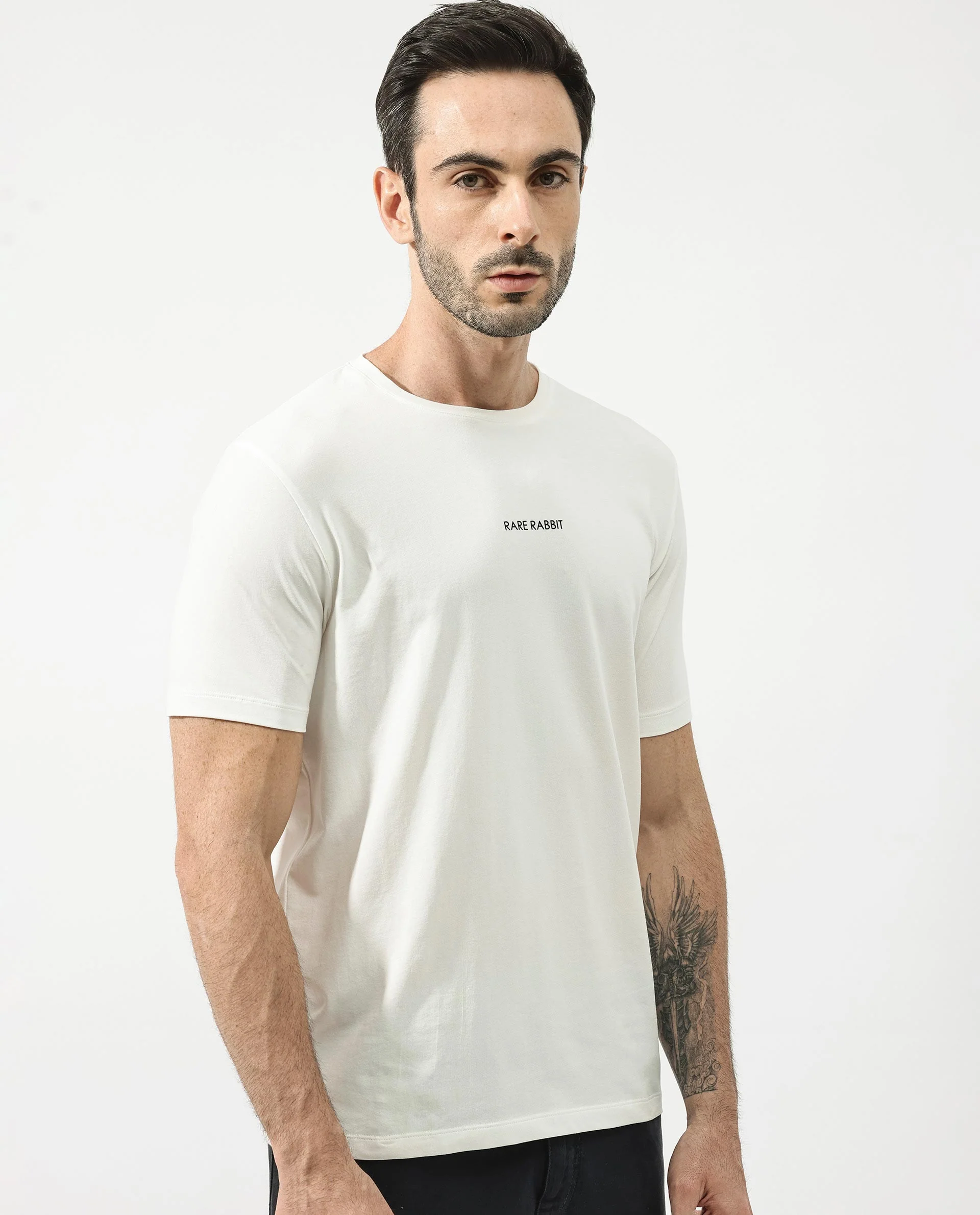 Rare Rabbit Articale Mens Stark Off White Cotton Polyester Fabric Short Sleeve Crew Neck Regular Fit Printed T-Shirt - Image 9