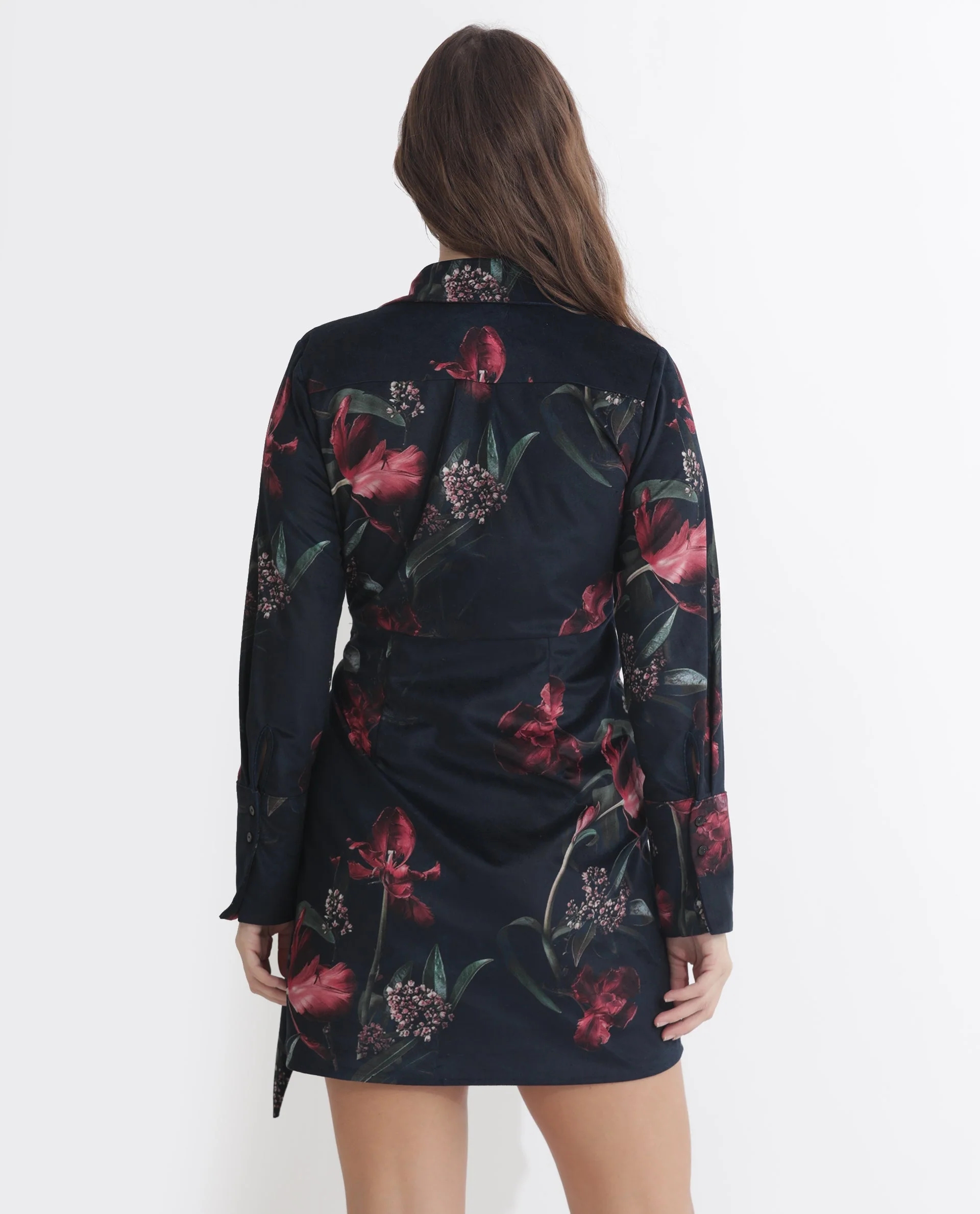 Rareism Women's Starle Black Velvet V-Neck Floral Print Mini Regular Fit Dress - Image 6
