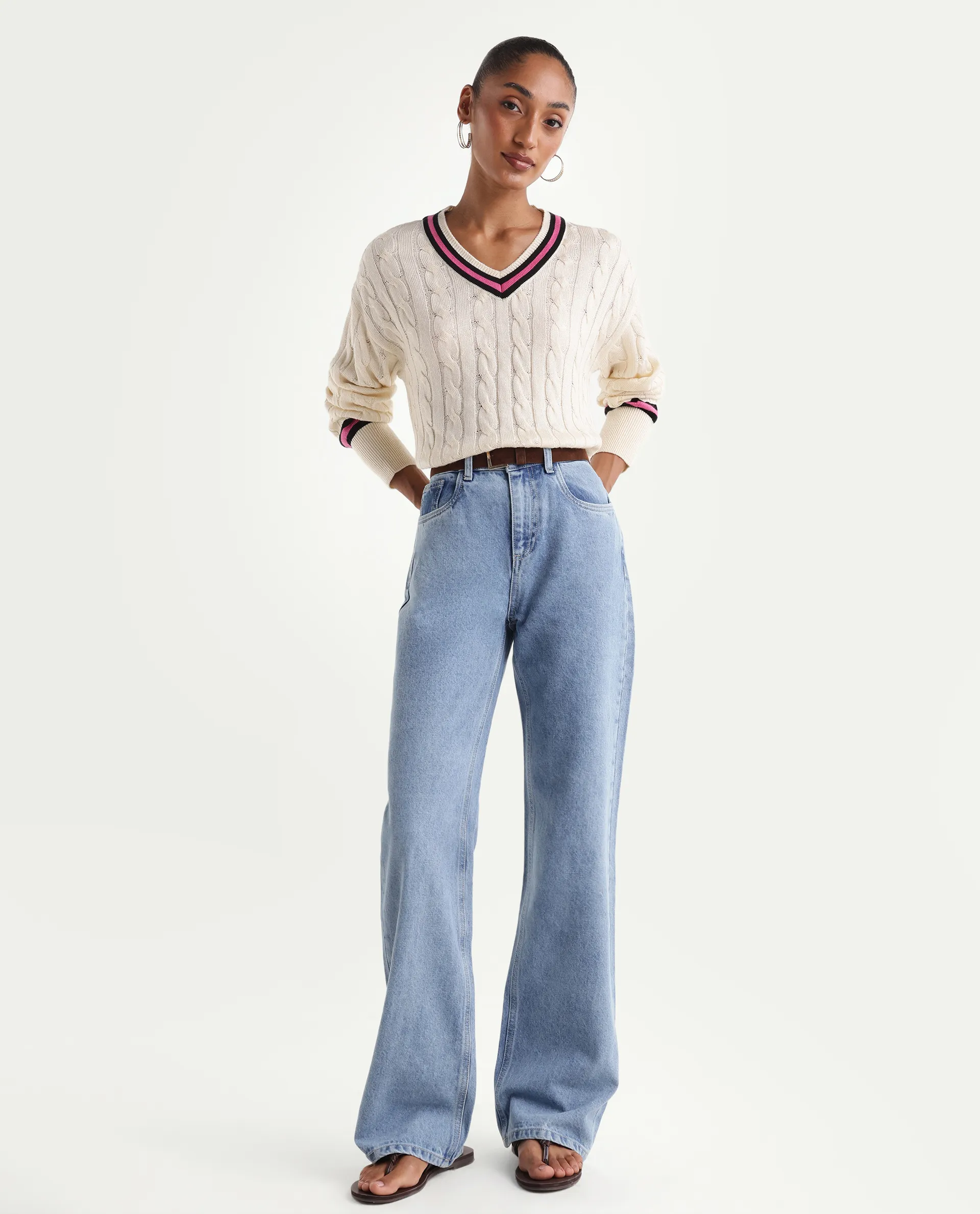 Rareism Women's Stasia Light Blue Cotton Blend Straight Fit Plain Jeans - Image 4