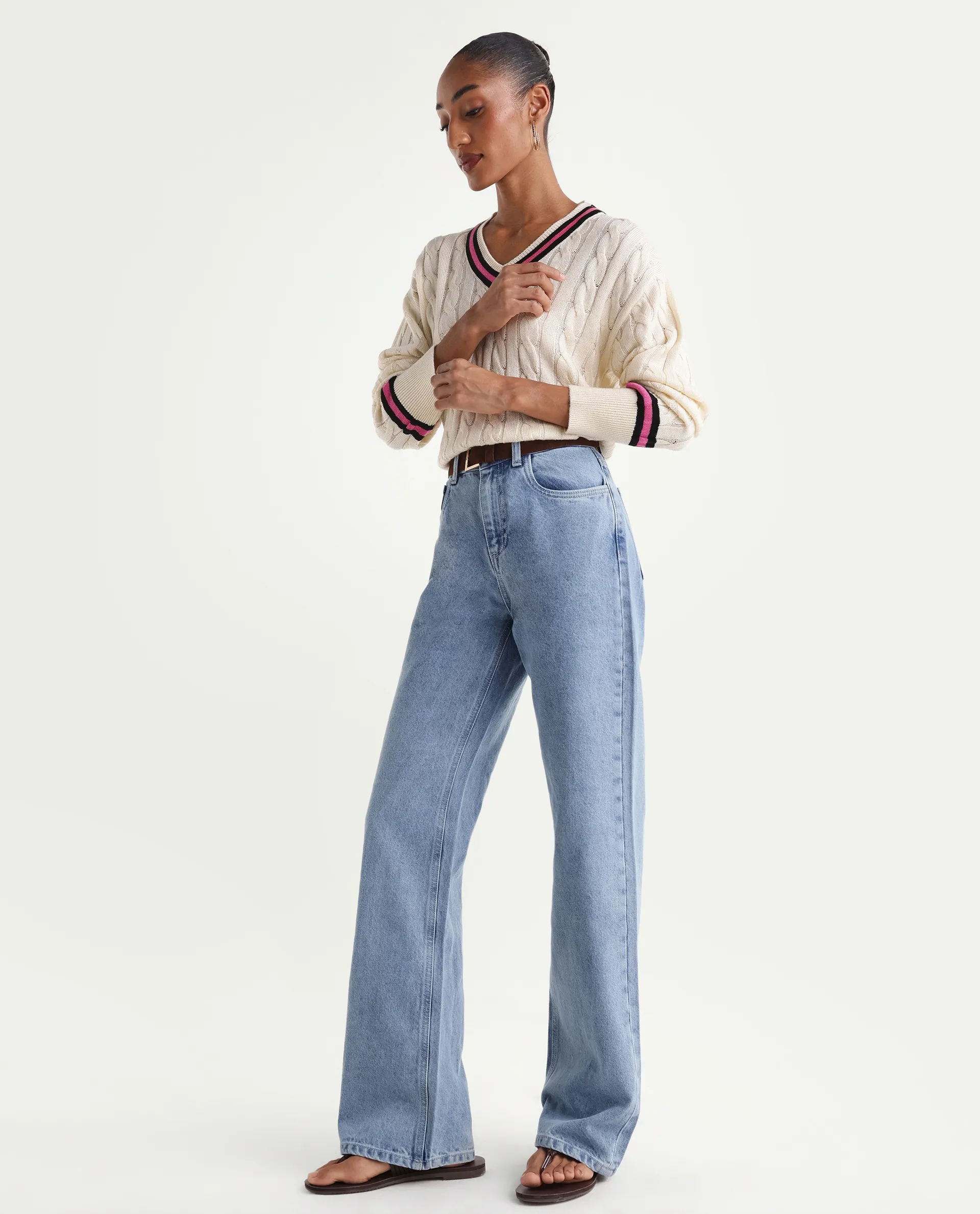 Rareism Women's Stasia Light Blue Cotton Blend Straight Fit Plain Jeans - Image 5