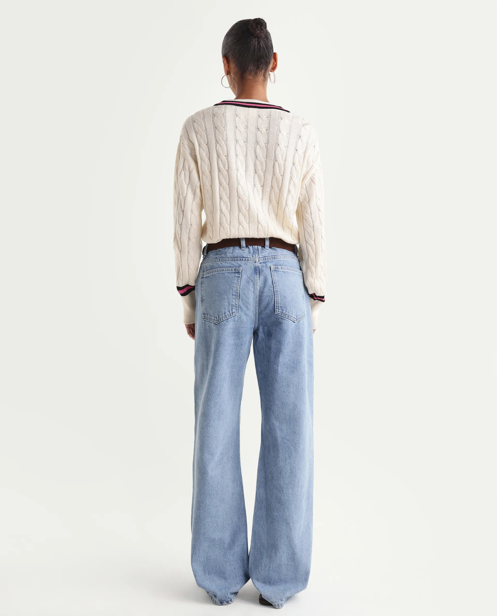 Rareism Women's Stasia Light Blue Cotton Blend Straight Fit Plain Jeans - Image 6