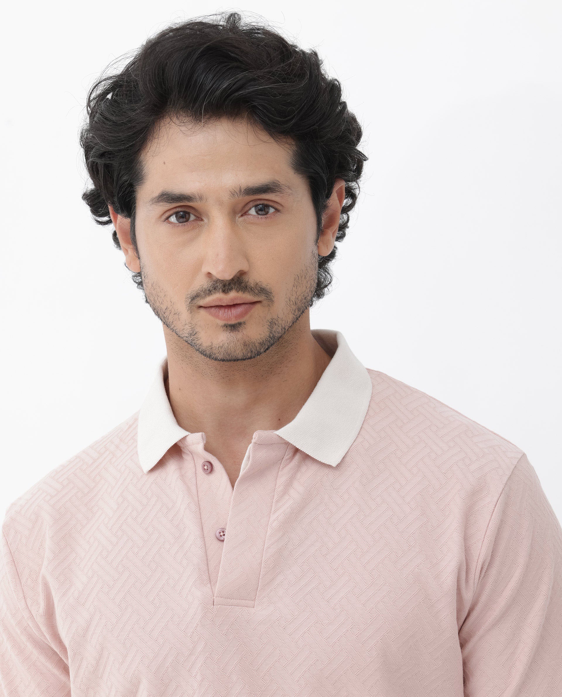 Rare Rabbit Men's State Pastel Pink Cotton Jacquard Regular Fit Half Sleeve Polo - Image 4