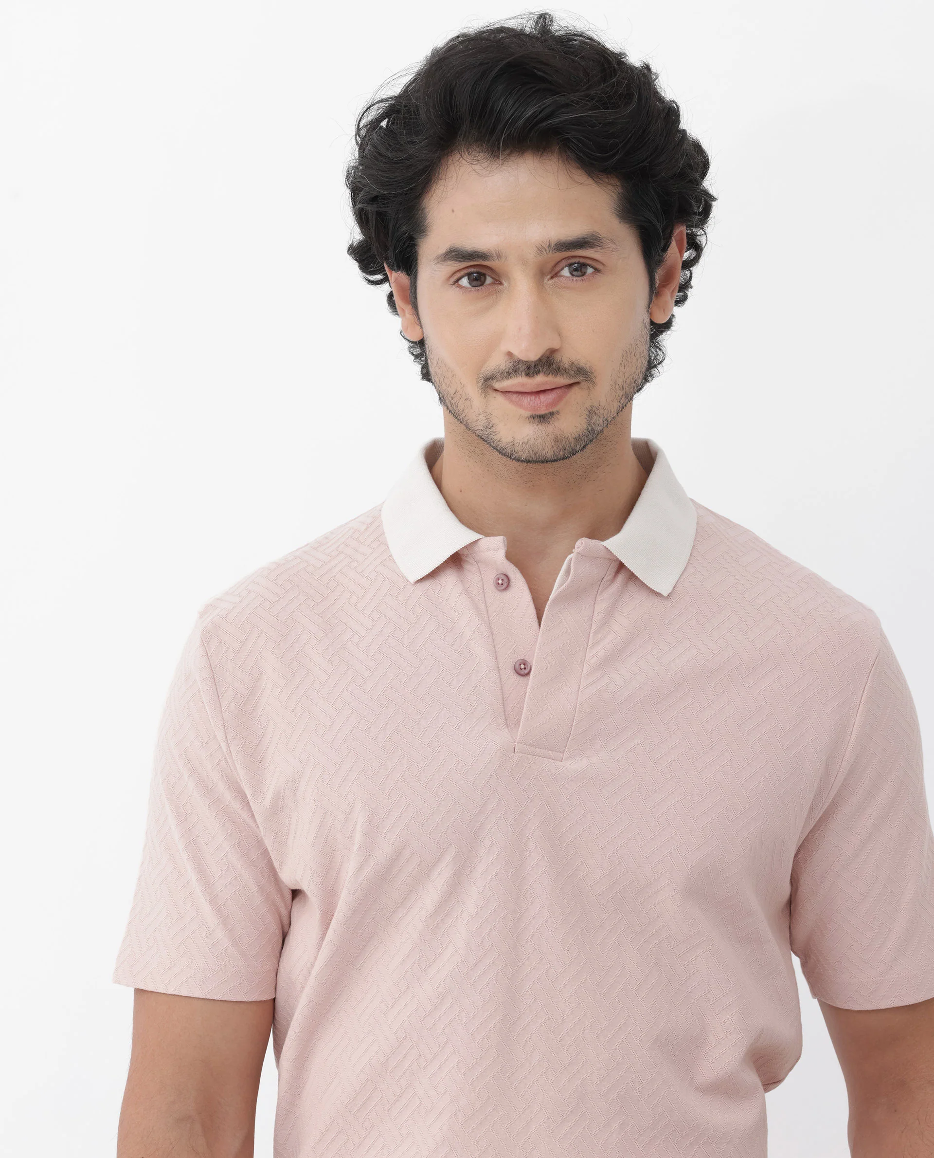 Rare Rabbit Men's State Pastel Pink Cotton Jacquard Regular Fit Half Sleeve Polo - Image 8