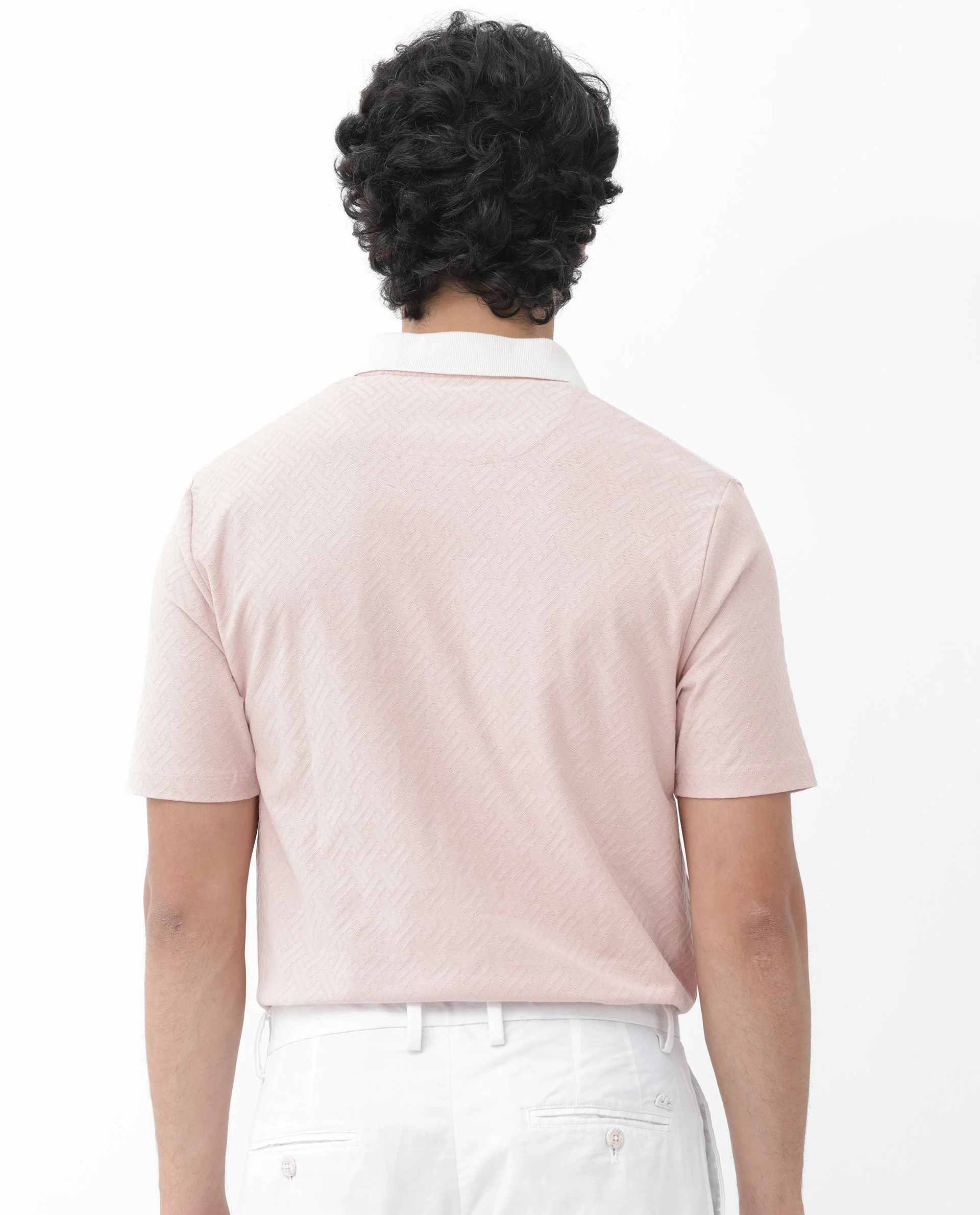 Rare Rabbit Men's State Pastel Pink Cotton Jacquard Regular Fit Half Sleeve Polo - Image 9