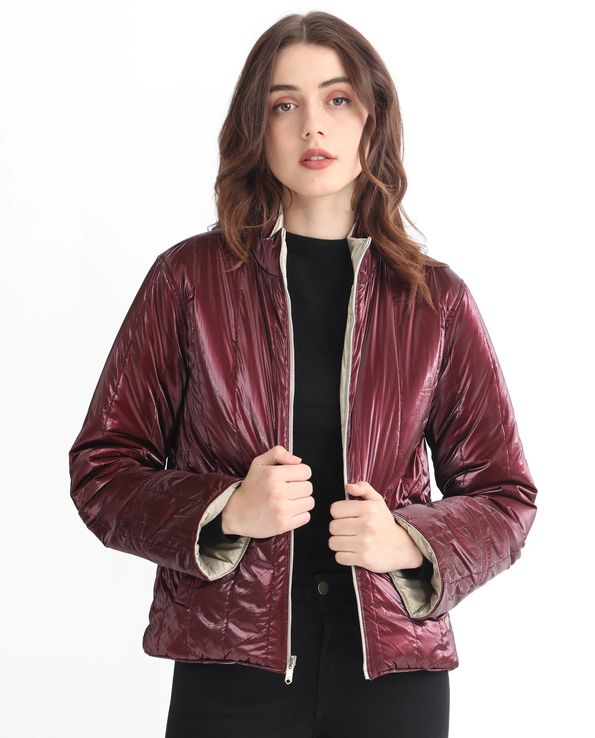 Rareism Women's Stein Gold Polyester Mandarin Collar Plain Regular Fit Jacket - Image 10