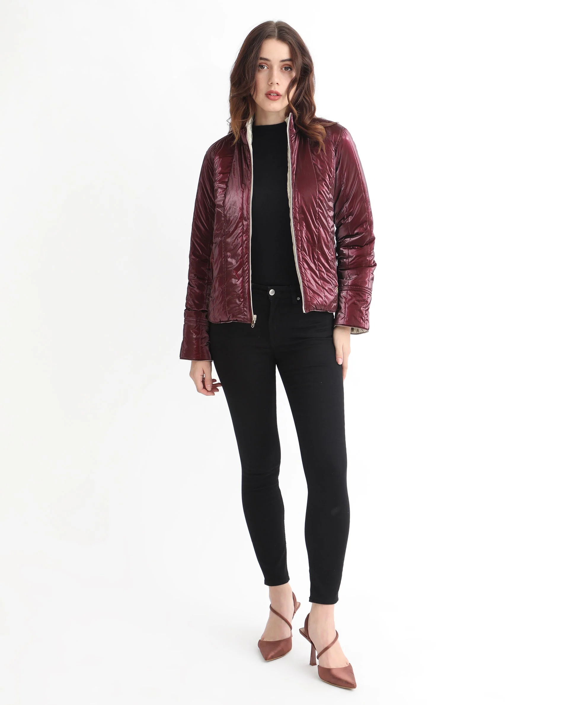 Rareism Women's Stein Gold Polyester Mandarin Collar Plain Regular Fit Jacket - Image 11