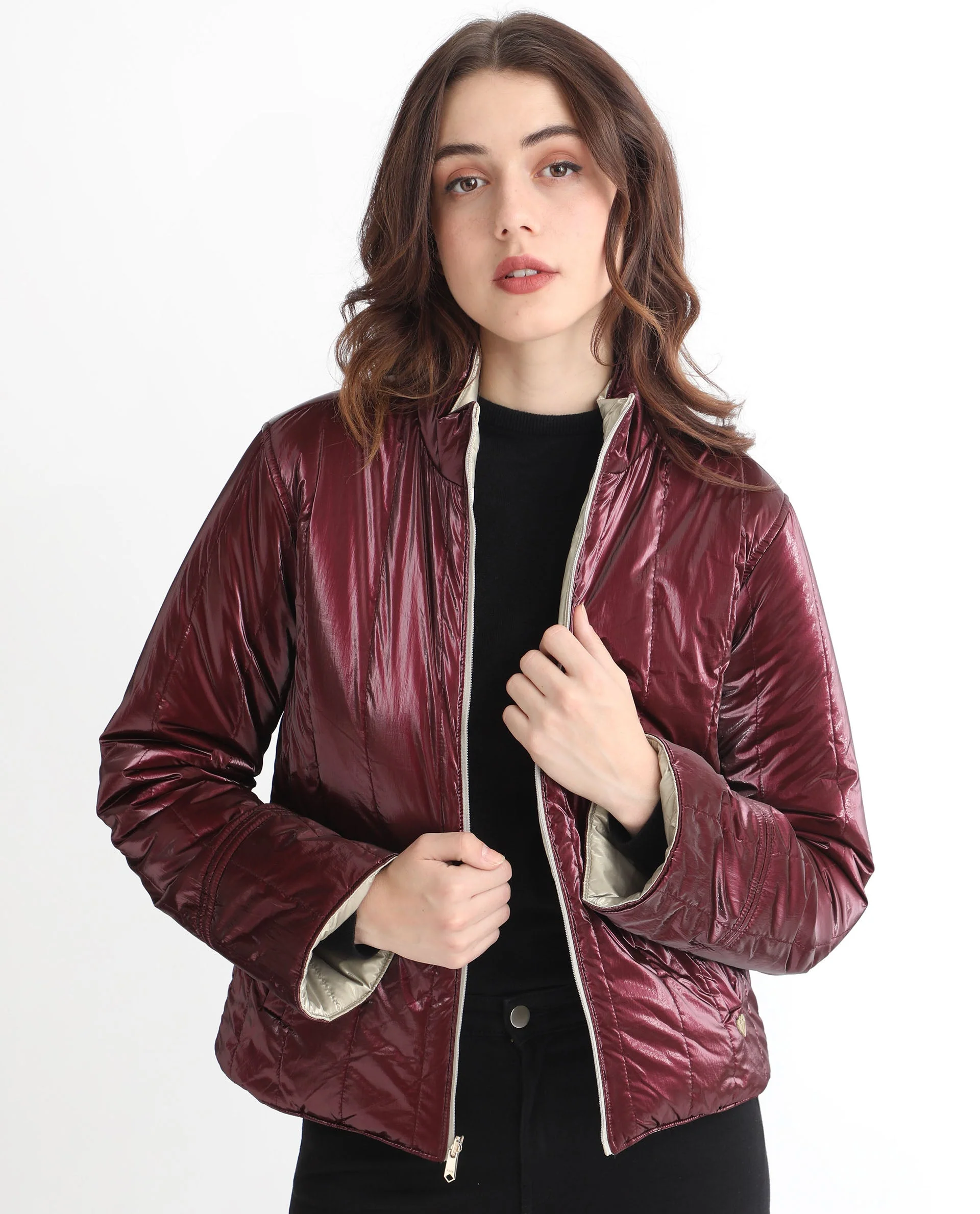 Rareism Women's Stein Gold Polyester Mandarin Collar Plain Regular Fit Jacket - Image 12