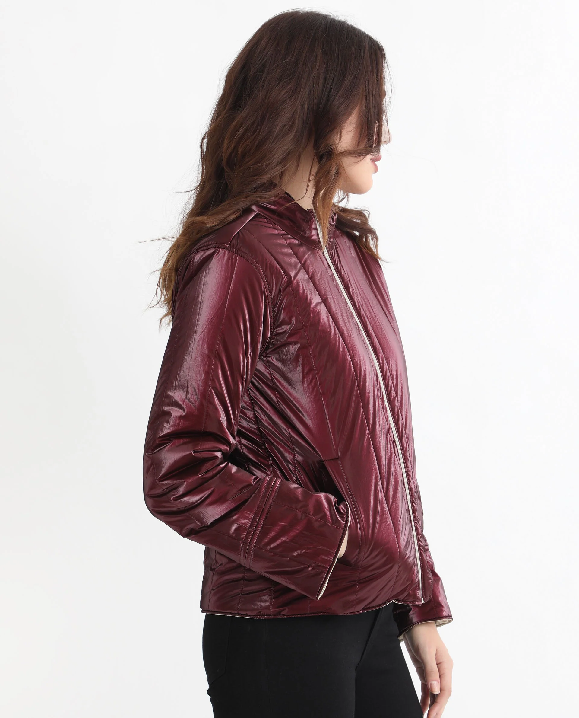 Rareism Women's Stein Gold Polyester Mandarin Collar Plain Regular Fit Jacket - Image 8