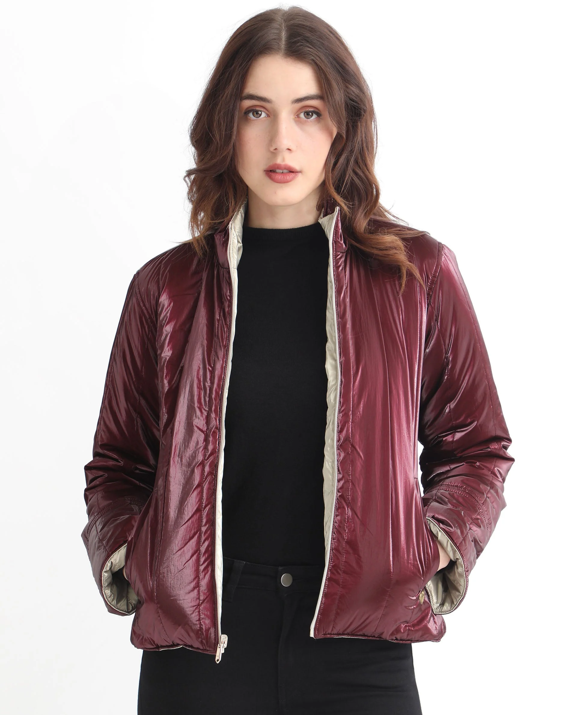 Rareism Women's Stein Gold Polyester Mandarin Collar Plain Regular Fit Jacket - Image 9