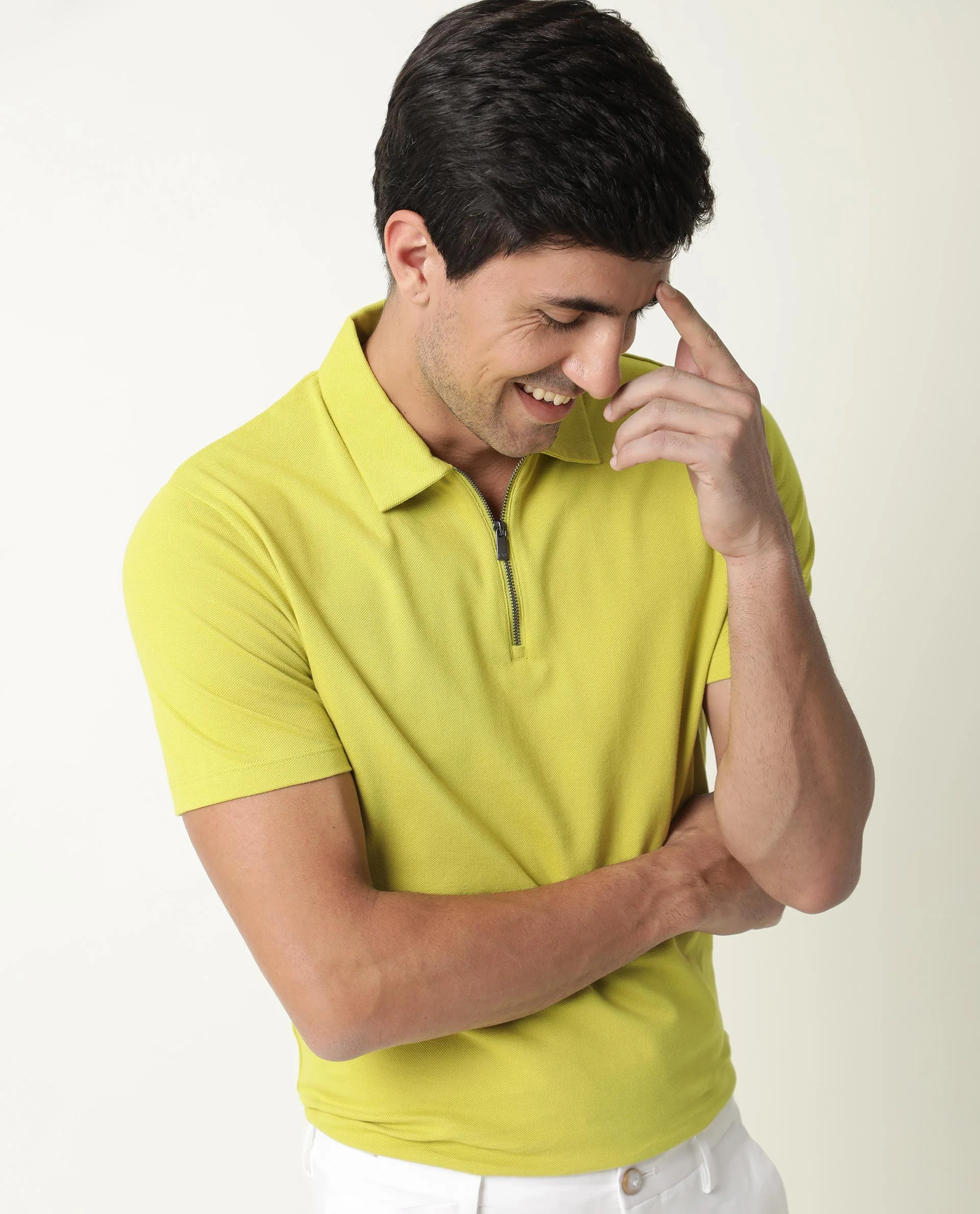 Rare Rabbit Men's Stel Fluorecent Yellow Cotton Plain Regular Fit Half Sleeve Polo - Image 10