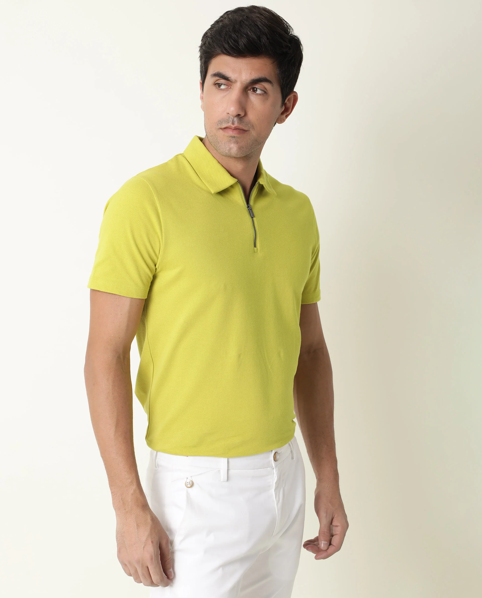 Rare Rabbit Men's Stel Fluorecent Yellow Cotton Plain Regular Fit Half Sleeve Polo - Image 11