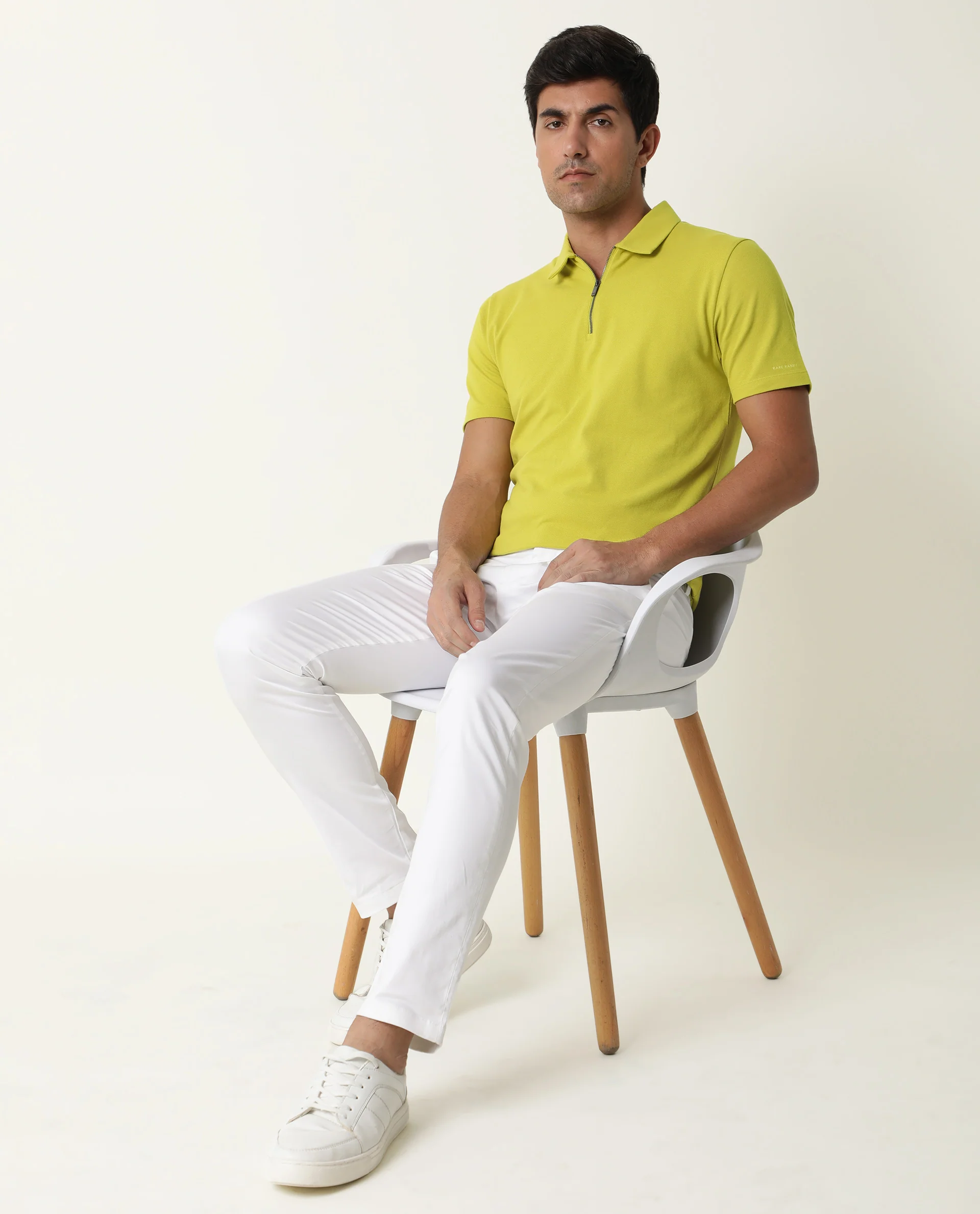 Rare Rabbit Men's Stel Fluorecent Yellow Cotton Plain Regular Fit Half Sleeve Polo - Image 13