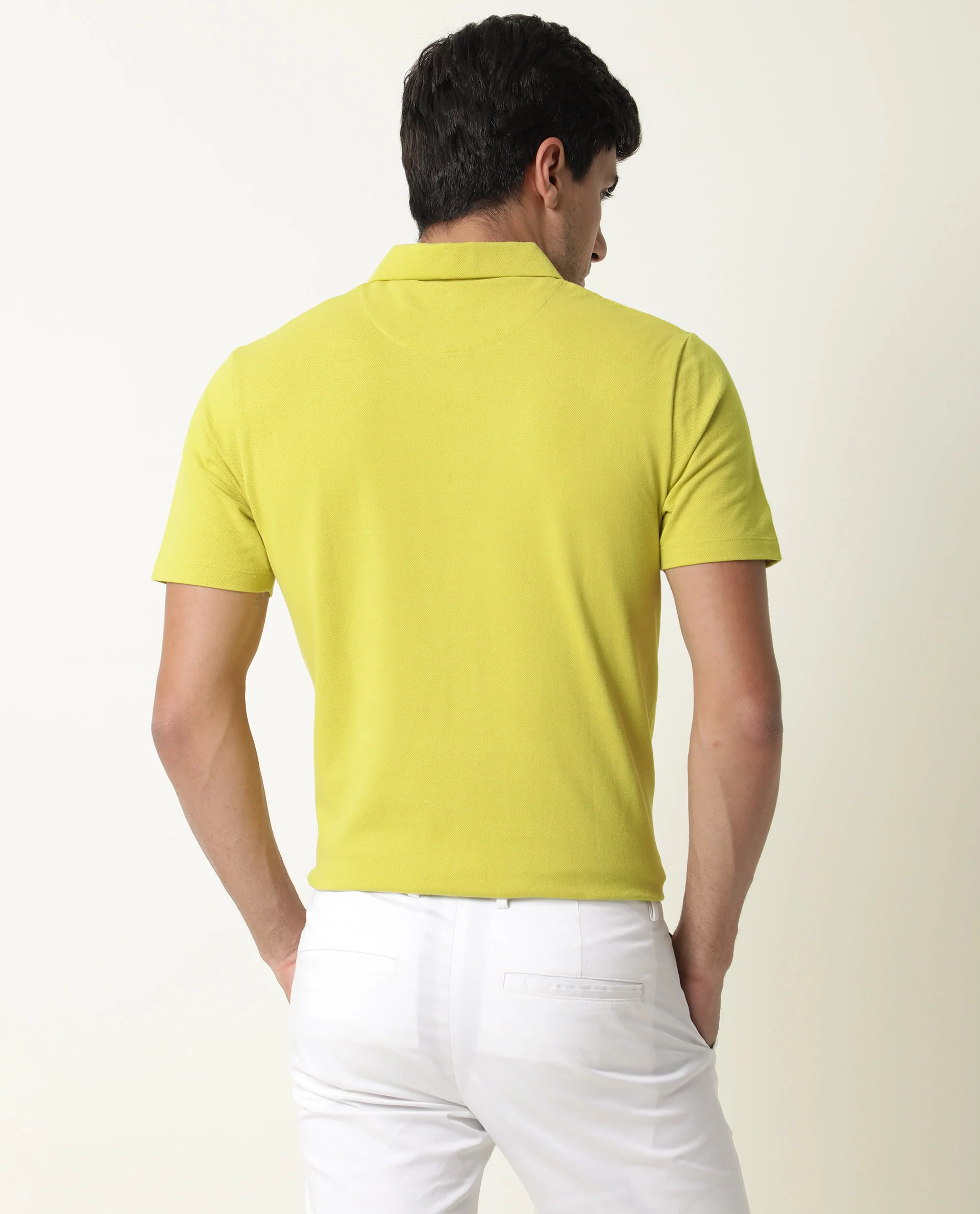 Rare Rabbit Men's Stel Fluorecent Yellow Cotton Plain Regular Fit Half Sleeve Polo - Image 5
