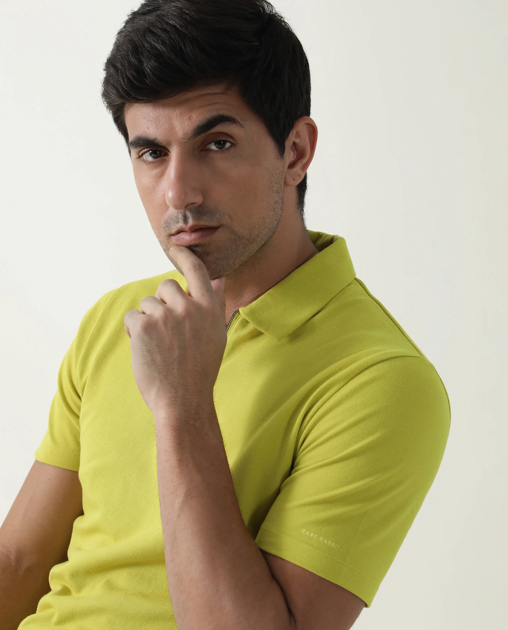 Rare Rabbit Men's Stel Fluorecent Yellow Cotton Plain Regular Fit Half Sleeve Polo - Image 8