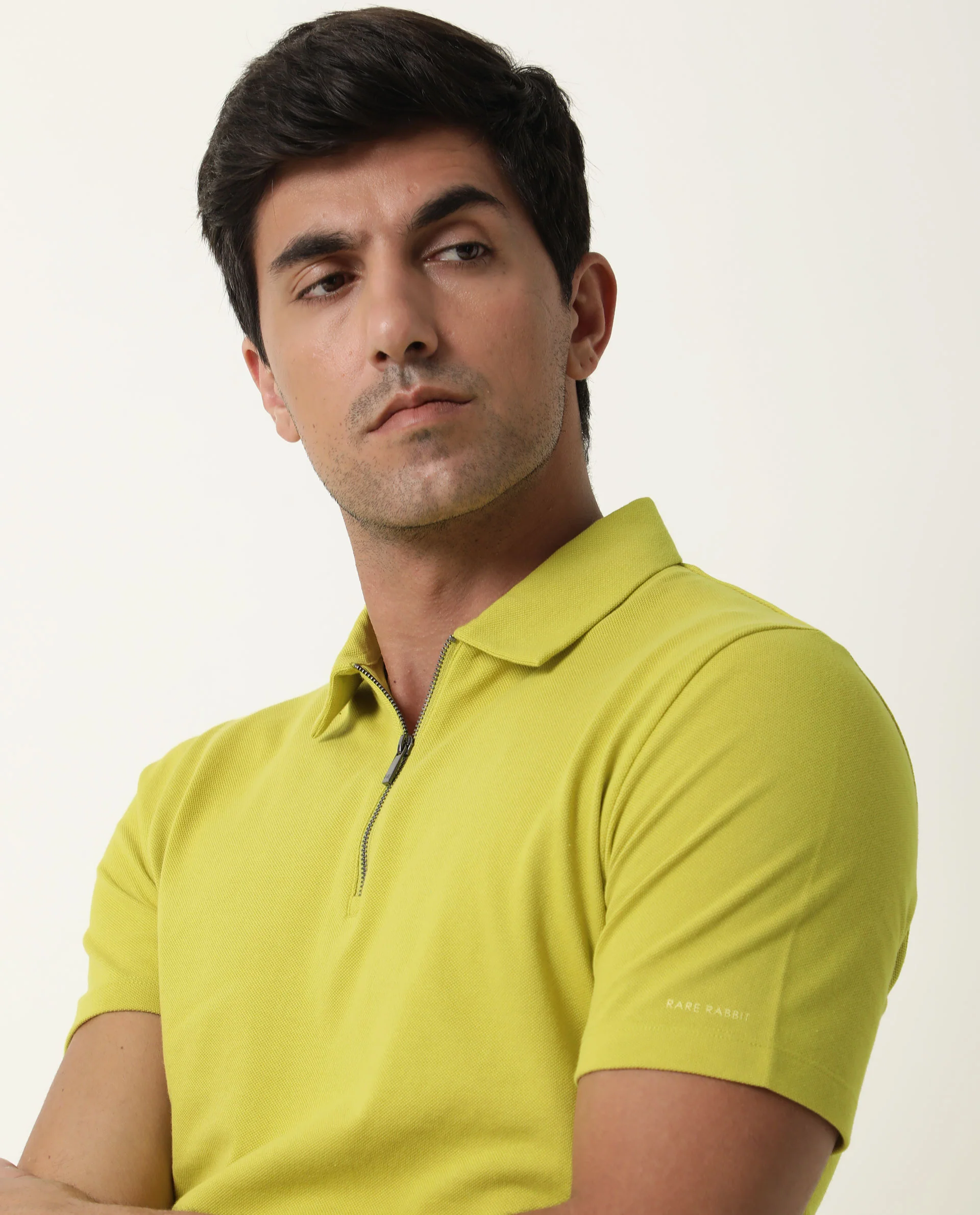 Rare Rabbit Men's Stel Fluorecent Yellow Cotton Plain Regular Fit Half Sleeve Polo - Image 9