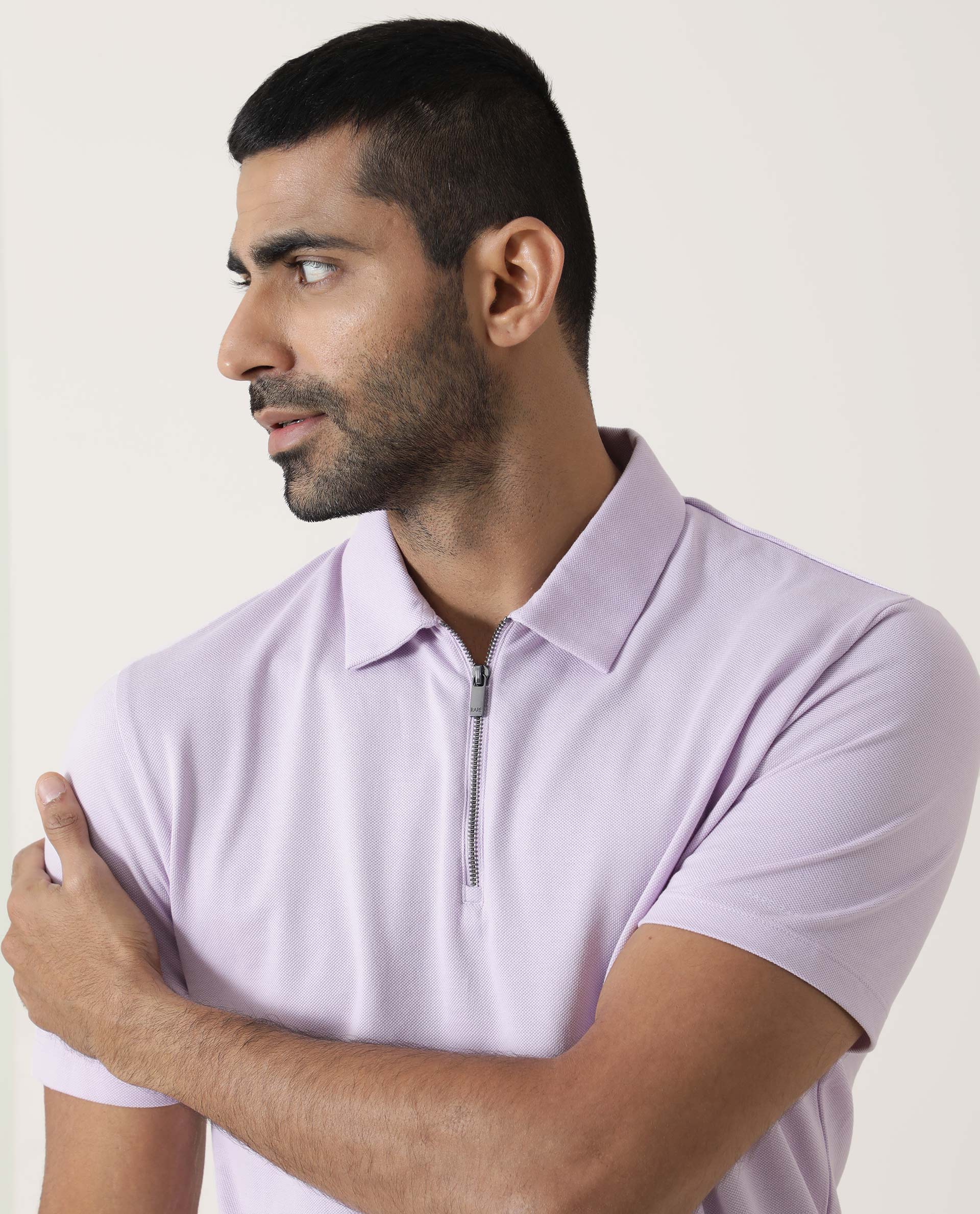Rare Rabbit Men's Stel Pastel Purple Cotton Plain Regular Fit Half Sleeve Polo - Image 2