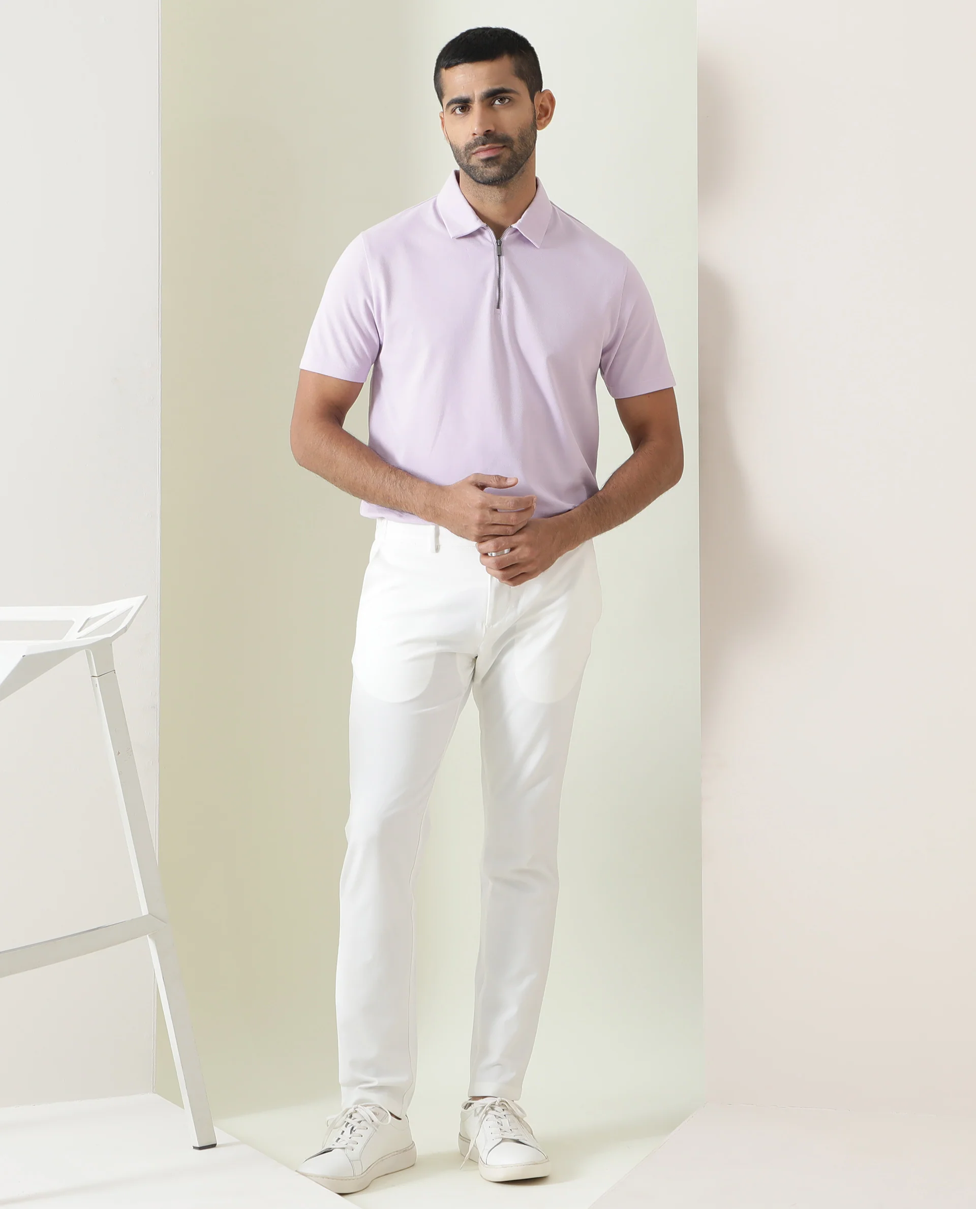 Rare Rabbit Men's Stel Pastel Purple Cotton Plain Regular Fit Half Sleeve Polo - Image 3