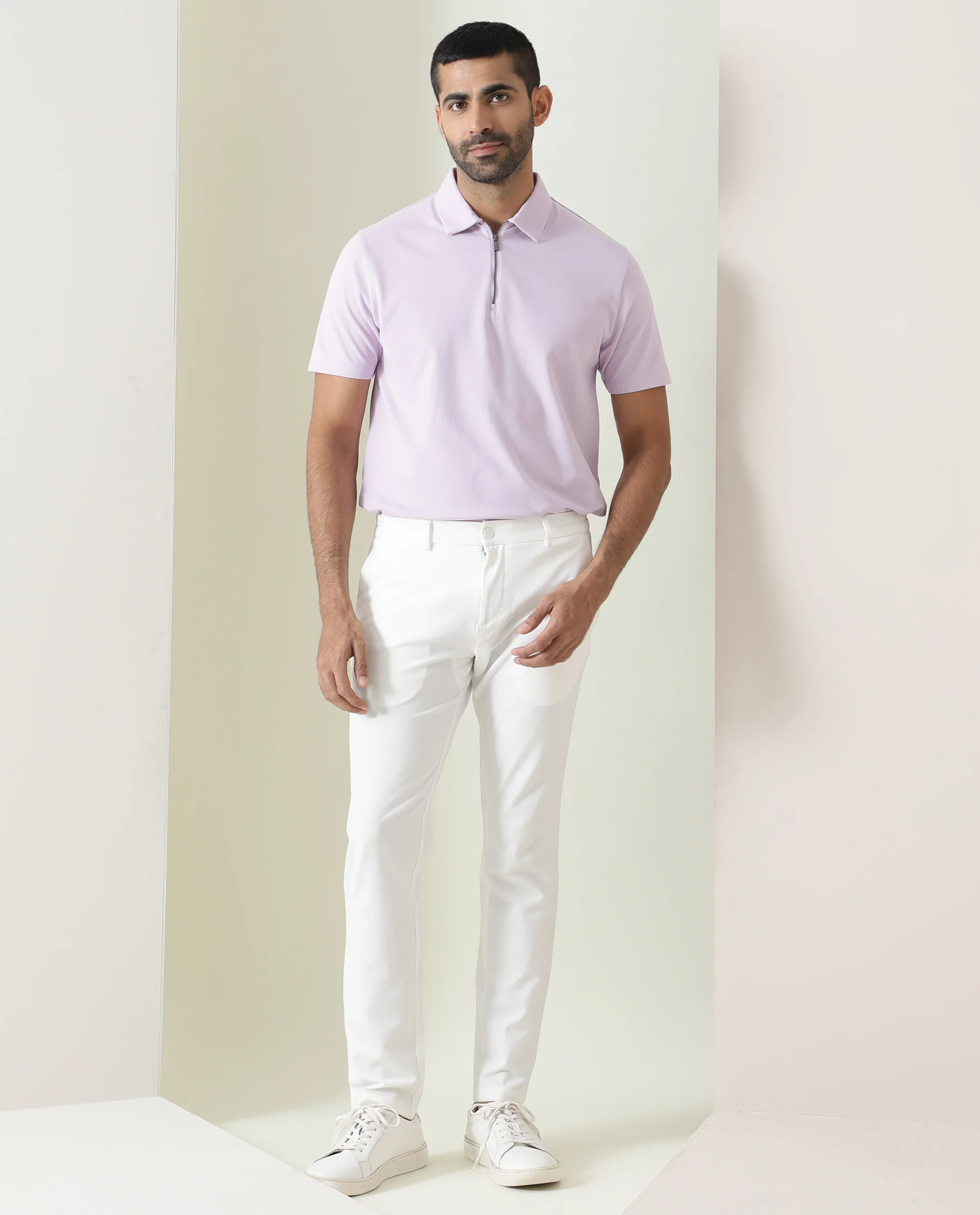 Rare Rabbit Men's Stel Pastel Purple Cotton Plain Regular Fit Half Sleeve Polo - Image 4