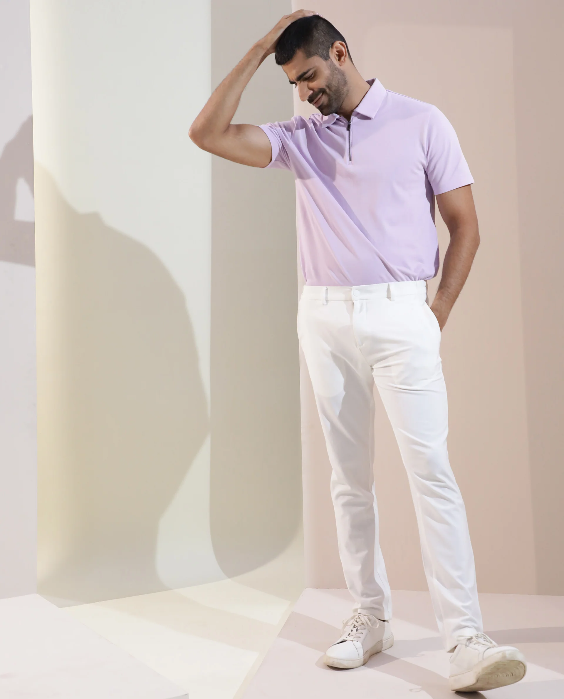 Rare Rabbit Men's Stel Pastel Purple Cotton Plain Regular Fit Half Sleeve Polo - Image 5