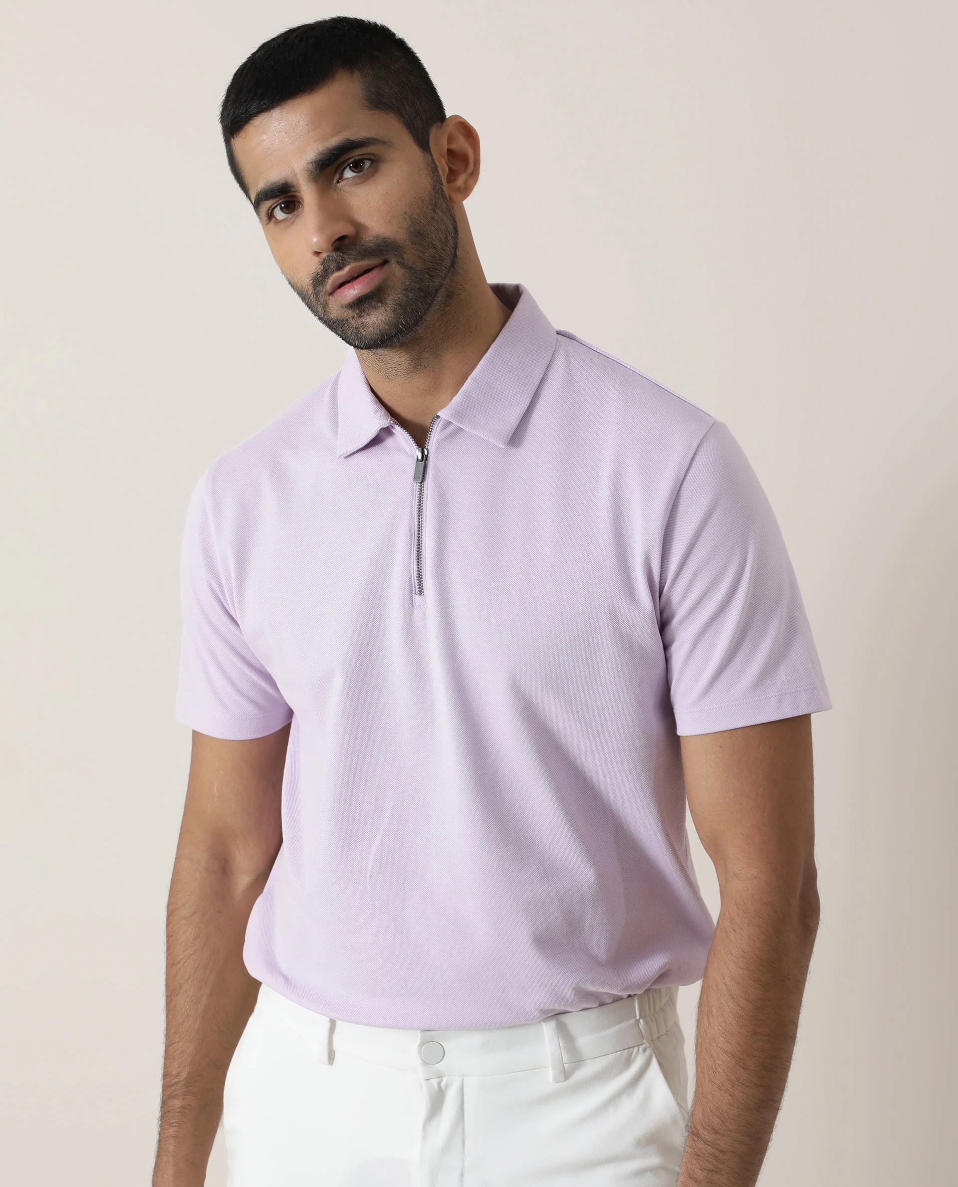Rare Rabbit Men's Stel Pastel Purple Cotton Plain Regular Fit Half Sleeve Polo - Image 6