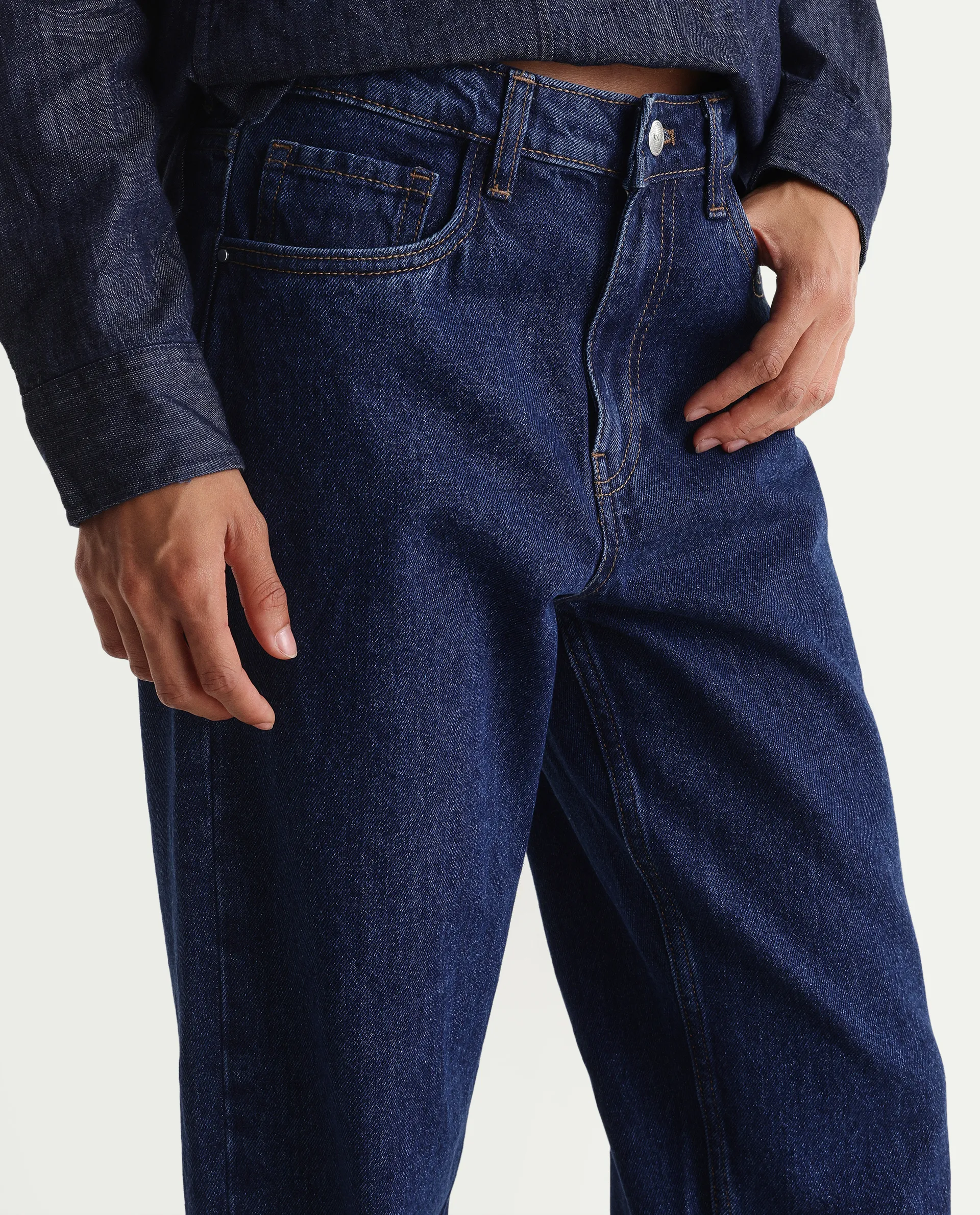Rareism Women's Stella Dark Blue Cotton Straight Fit Plain Jeans - Image 3