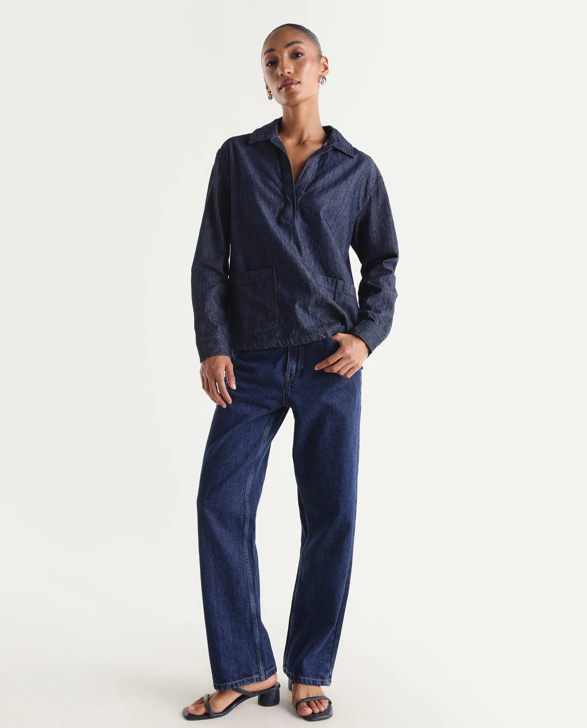Rareism Women's Stella Dark Blue Cotton Straight Fit Plain Jeans - Image 4