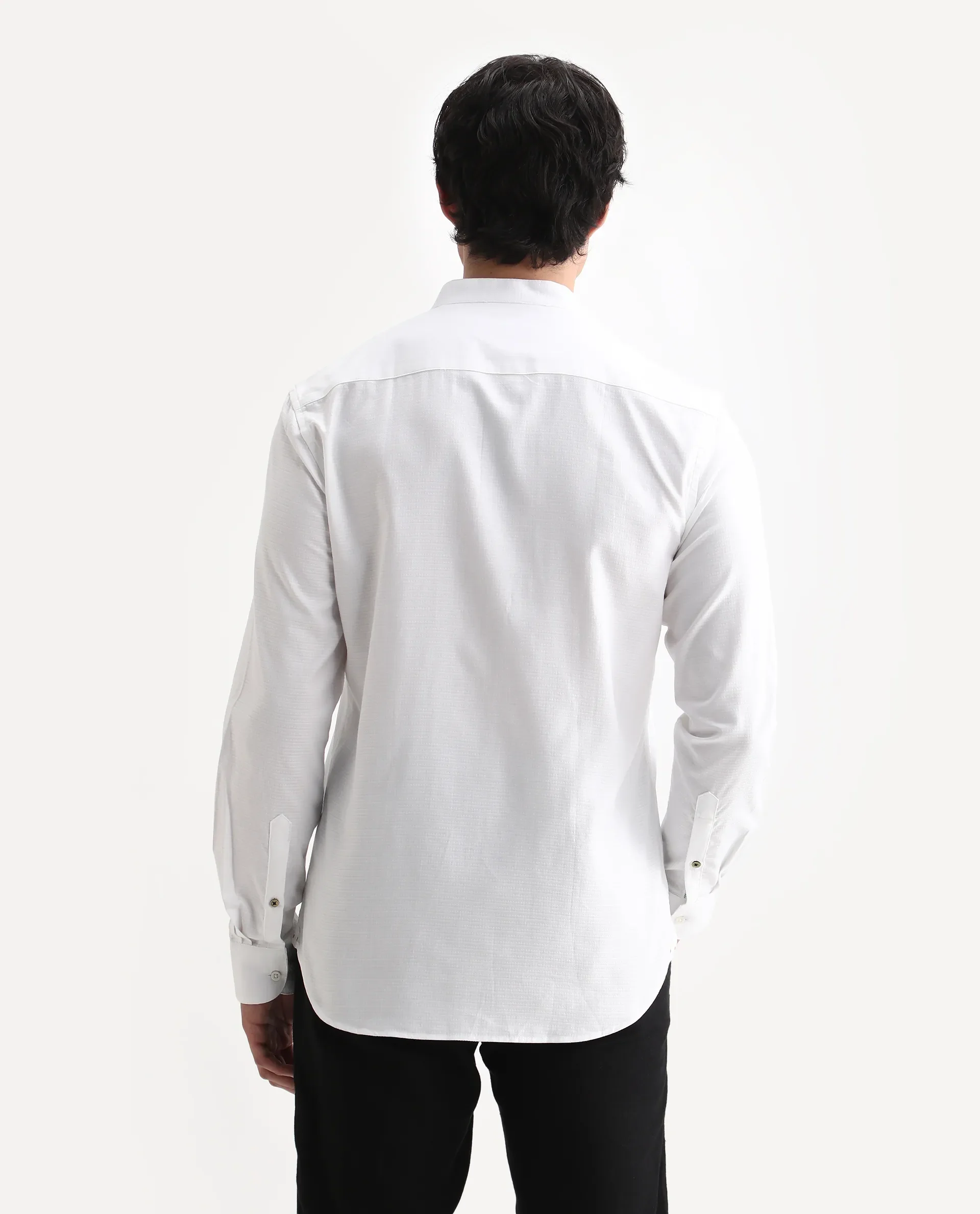 Rare Rabbit Men's Stellar White Cotton Checked Print Regular Fit Full Sleeve Mandarin Collar Shirt - Image 7