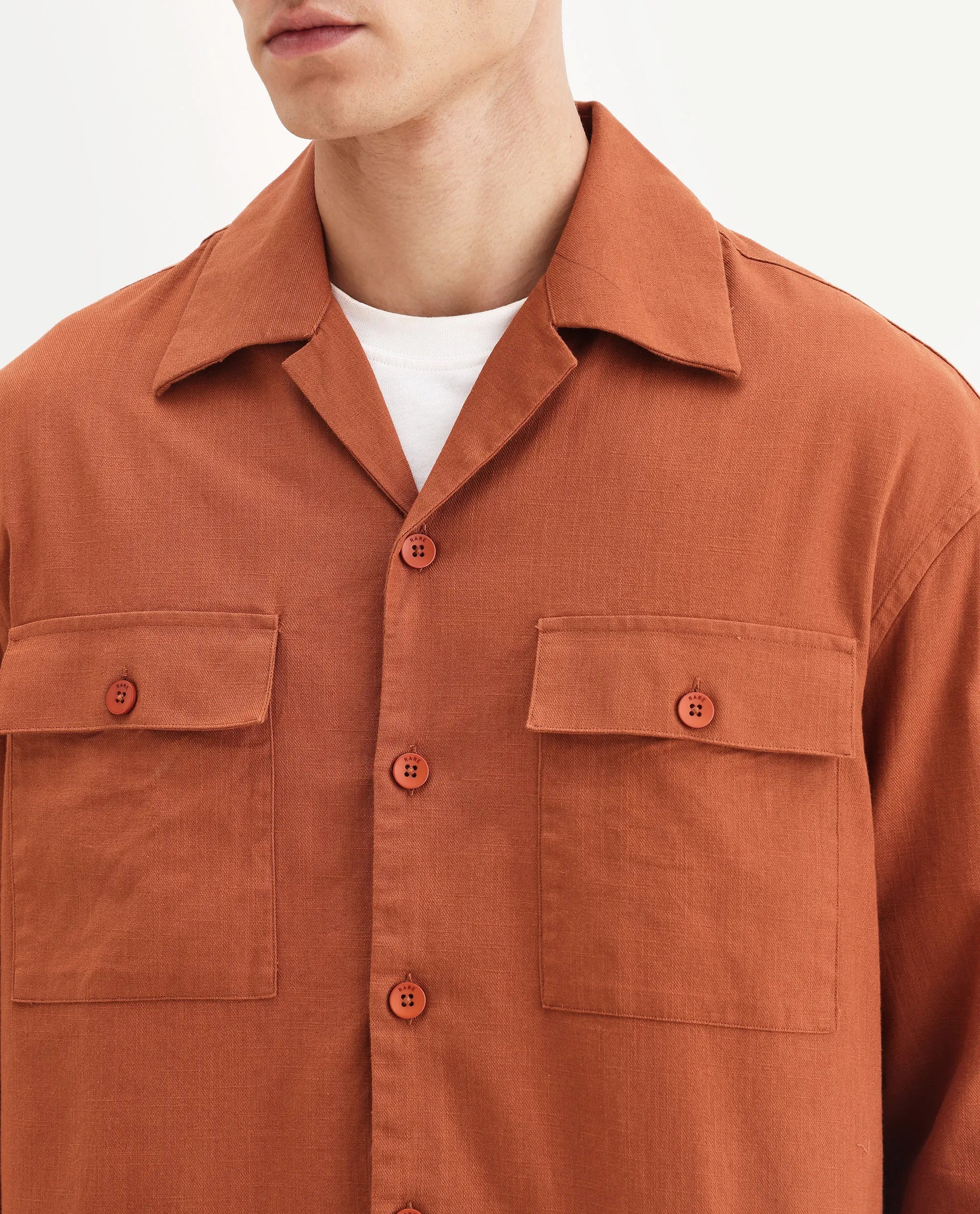 Rare Rabbit Men's Stenay Rust Cotton Blend Embroidered Regular Fit Full Sleeve Cuban Collar Shirt - Image 8