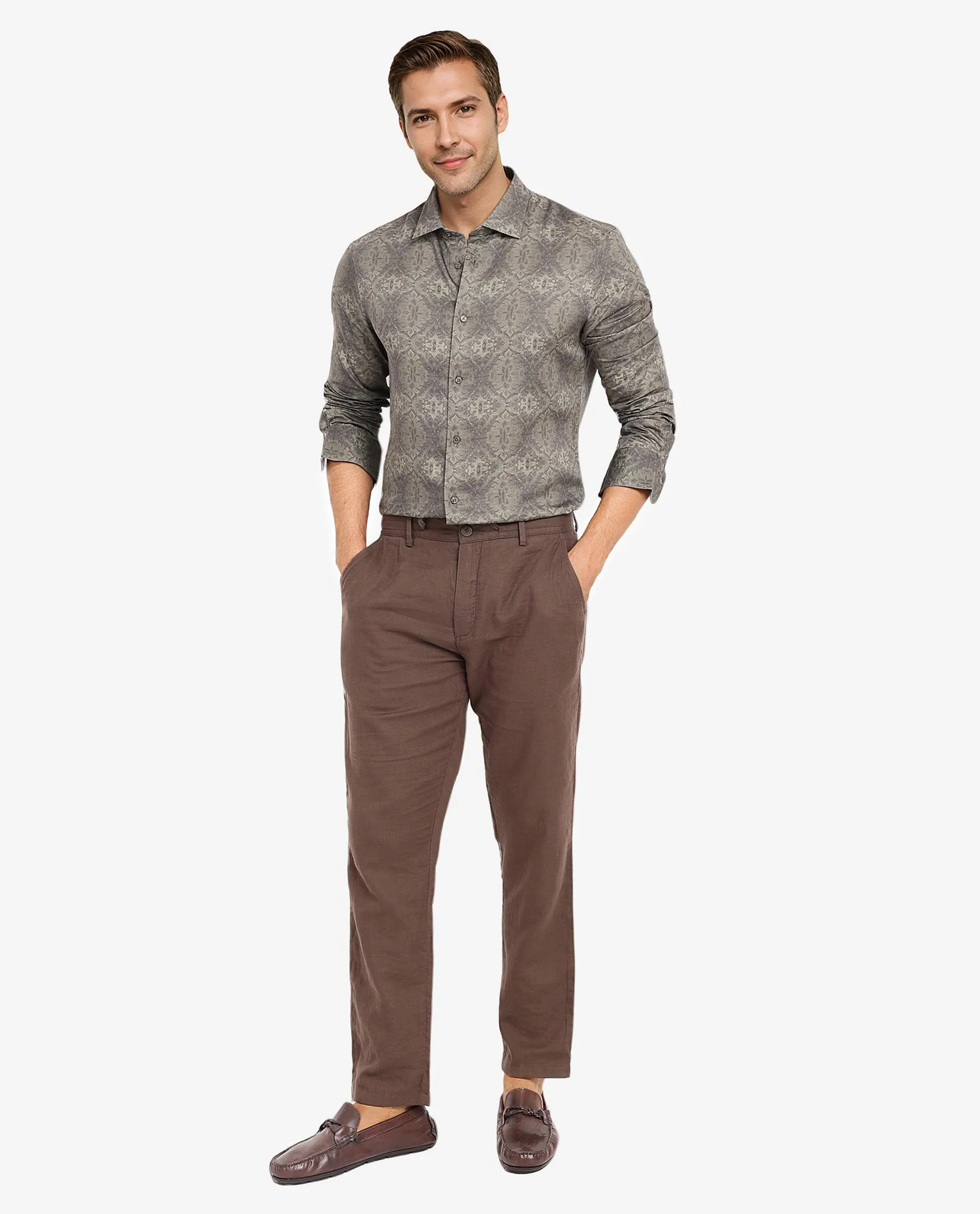 Rare Rabbit Men's Steno Dark Olive Cotton Decorative Print Regular Fit Full Sleeve Collared Shirt - Image 2