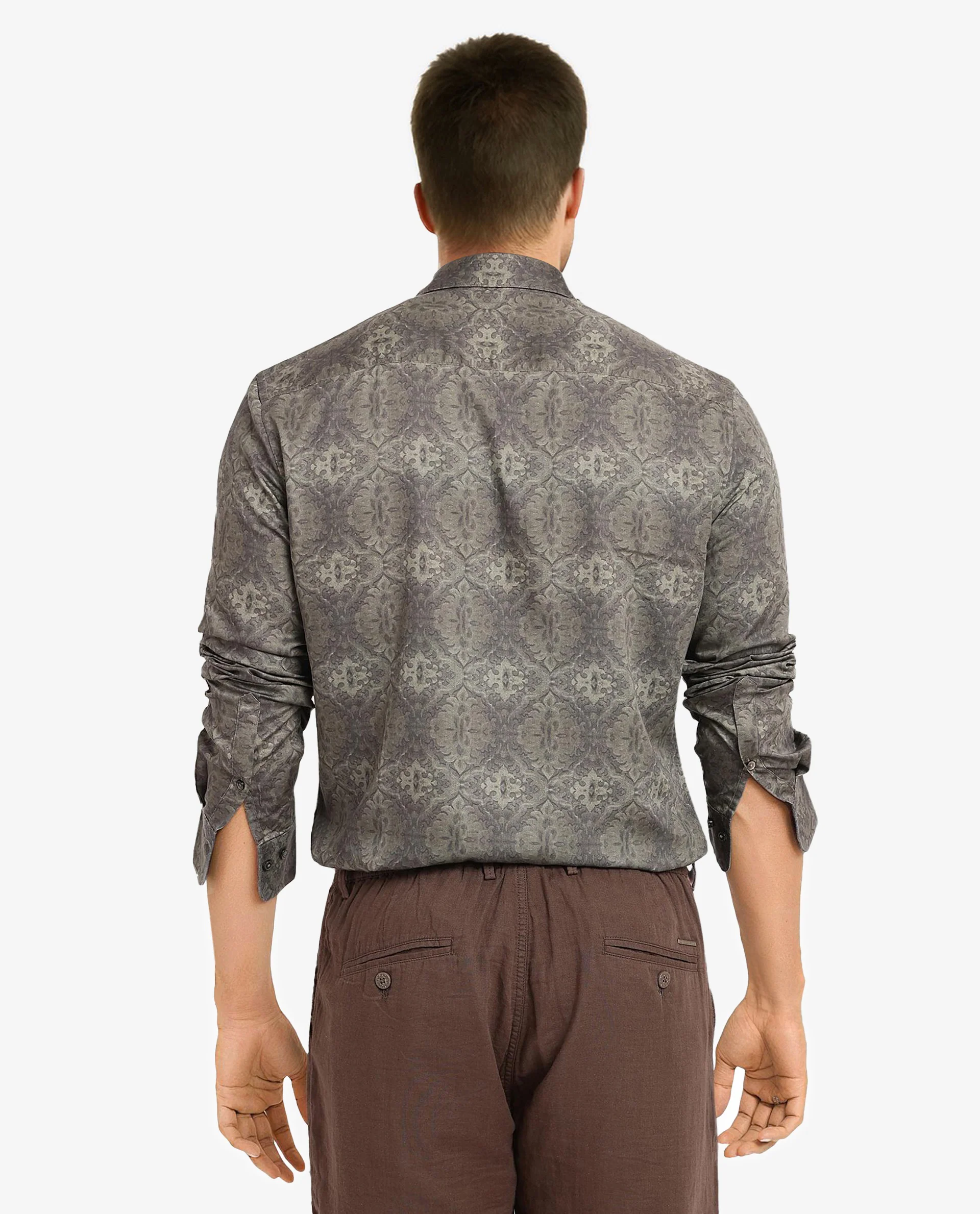 Rare Rabbit Men's Steno Dark Olive Cotton Decorative Print Regular Fit Full Sleeve Collared Shirt - Image 4