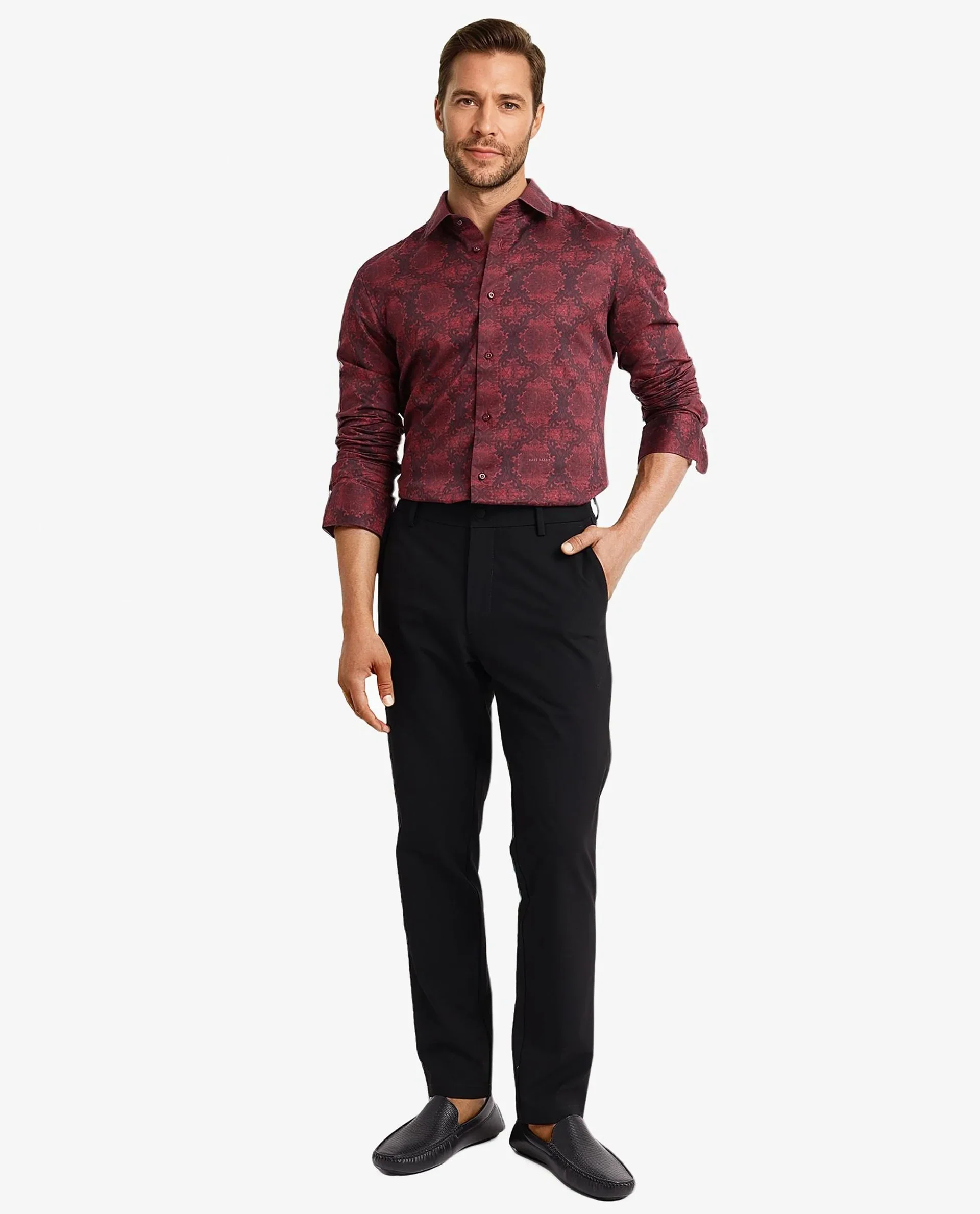 Rare Rabbit Men's Steno Maroon Cotton Decorative Print Regular Fit Full Sleeve Collared Shirt - Image 3
