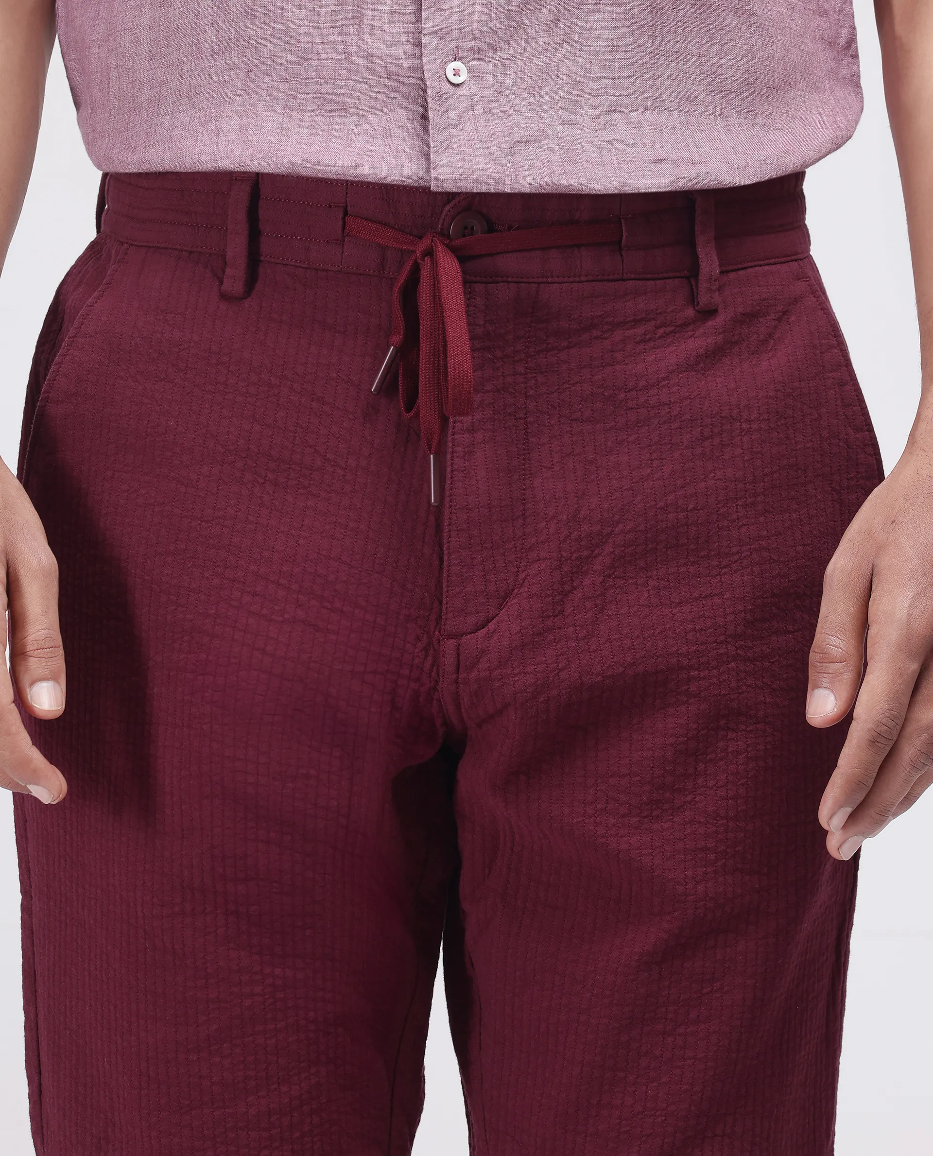 Rare Rabbit Men's Steo Maroon Cotton Blend Plain Relaxed Fit Shorts - Image 3