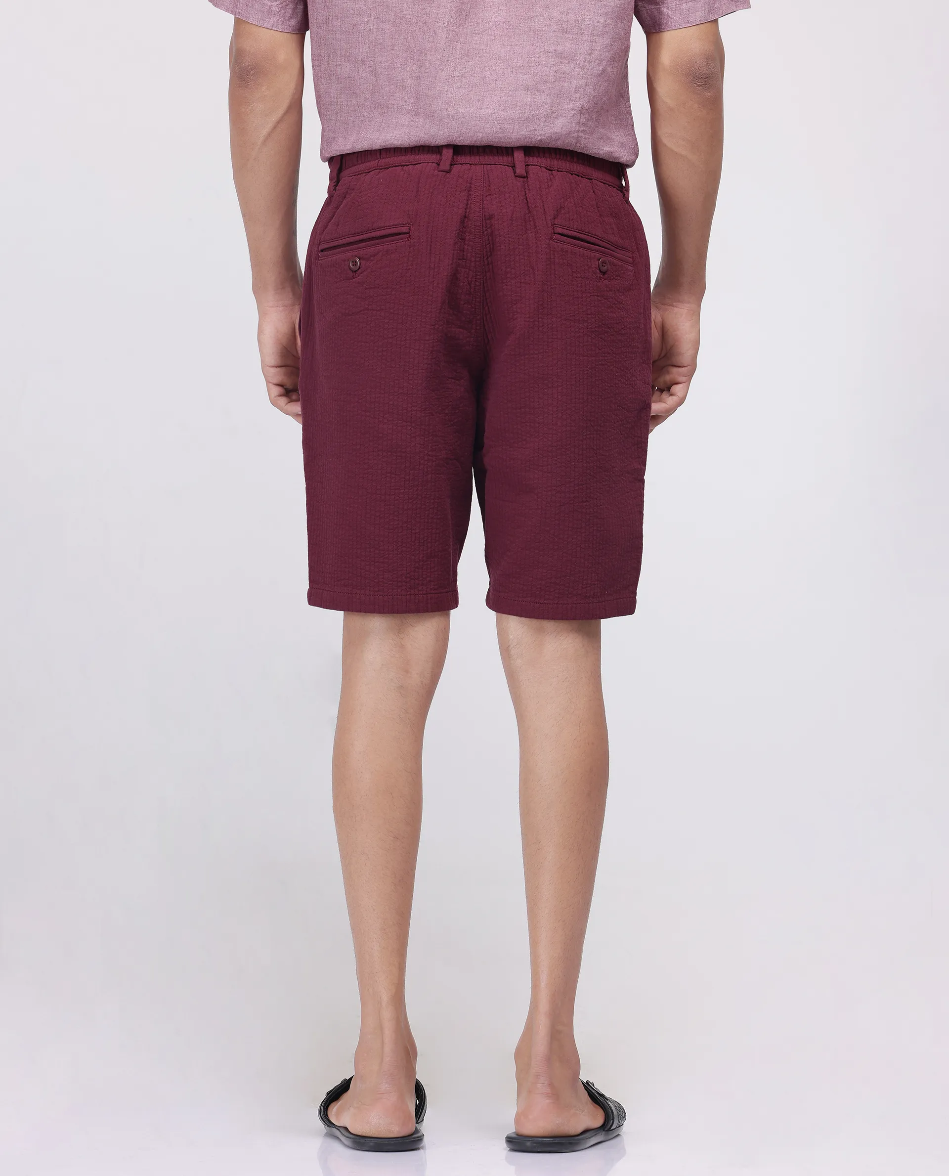Rare Rabbit Men's Steo Maroon Cotton Blend Plain Relaxed Fit Shorts - Image 4