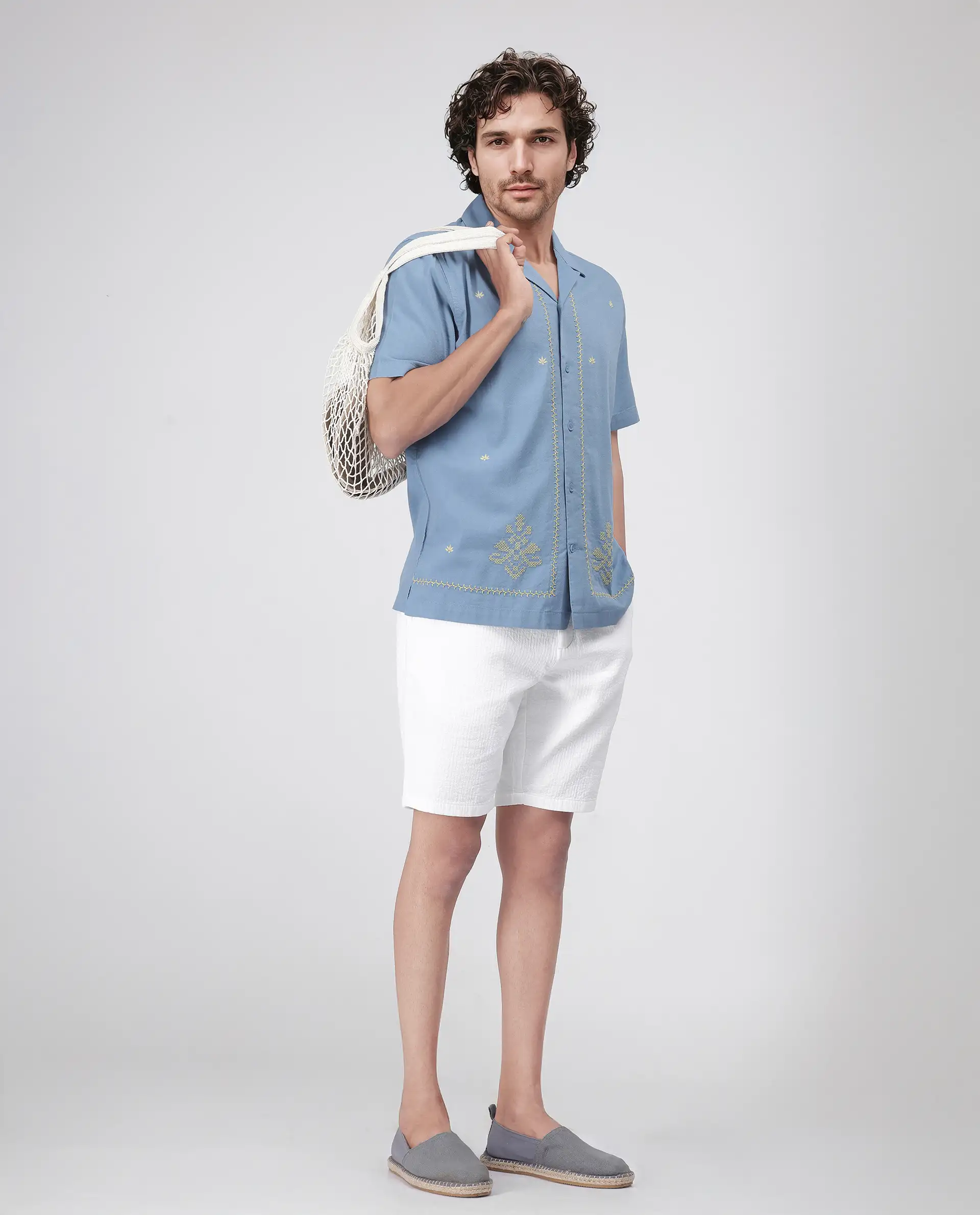 Rare Rabbit Men's Steo White Cotton Blend Plain Relaxed Fit Shorts