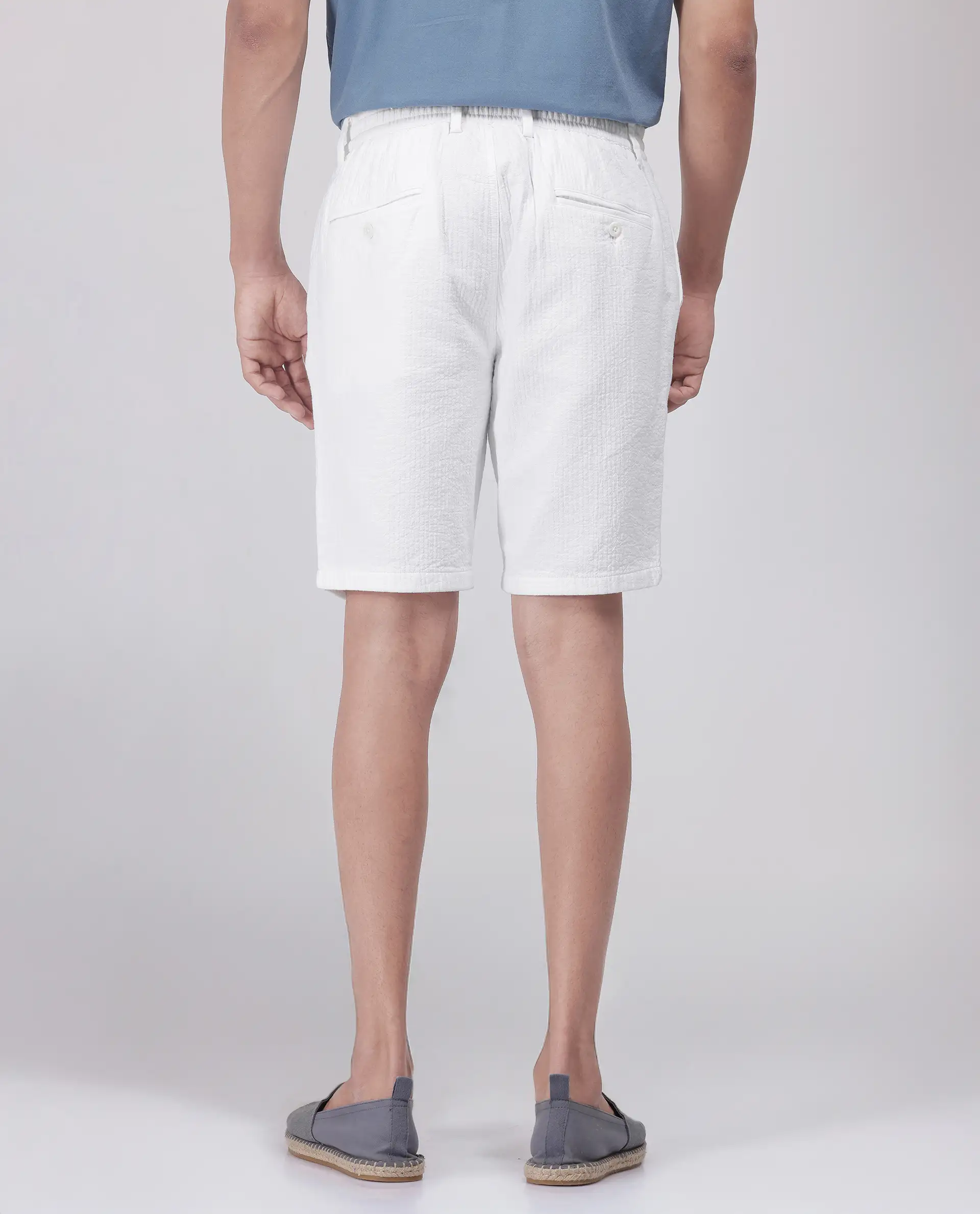 Rare Rabbit Men's Steo White Cotton Blend Plain Relaxed Fit Shorts - Image 4