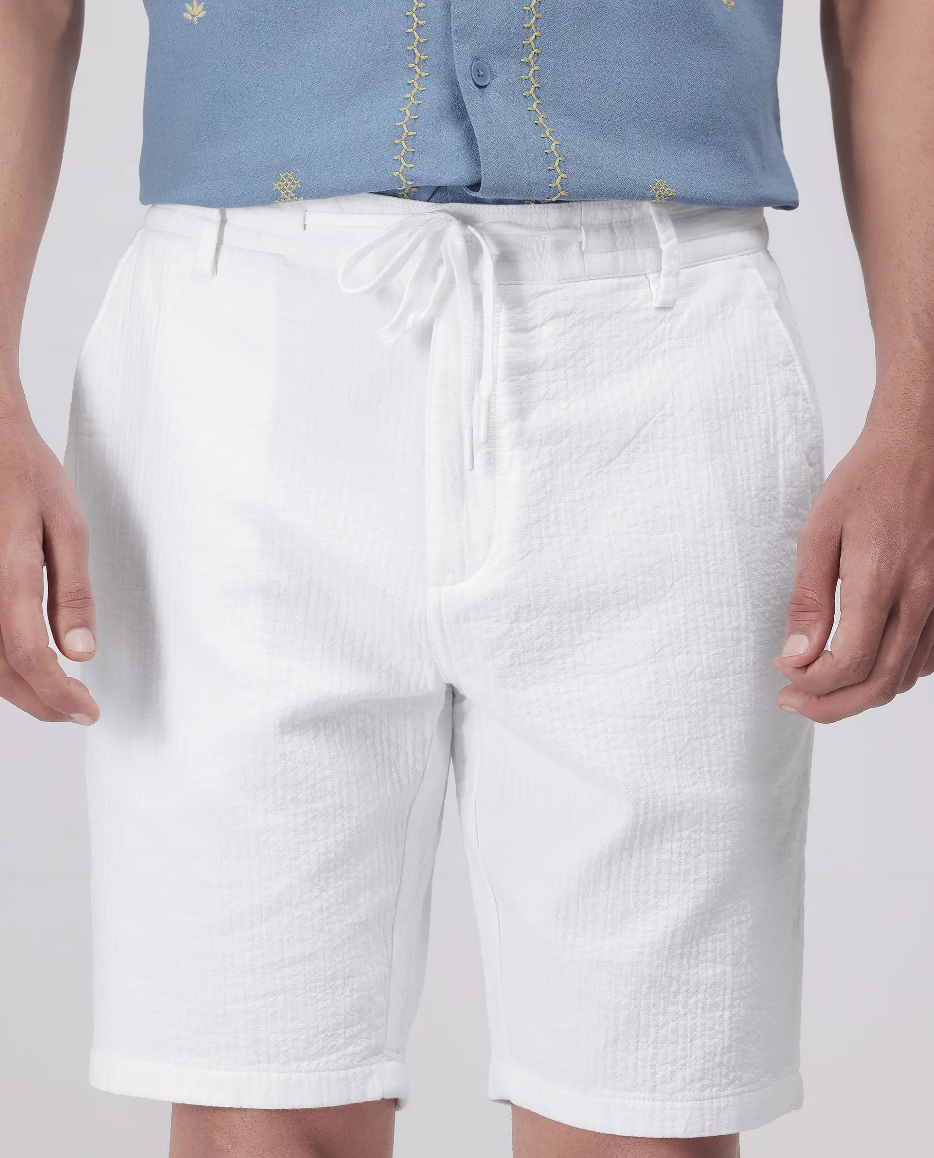 Rare Rabbit Men's Steo White Cotton Blend Plain Relaxed Fit Shorts - Image 7