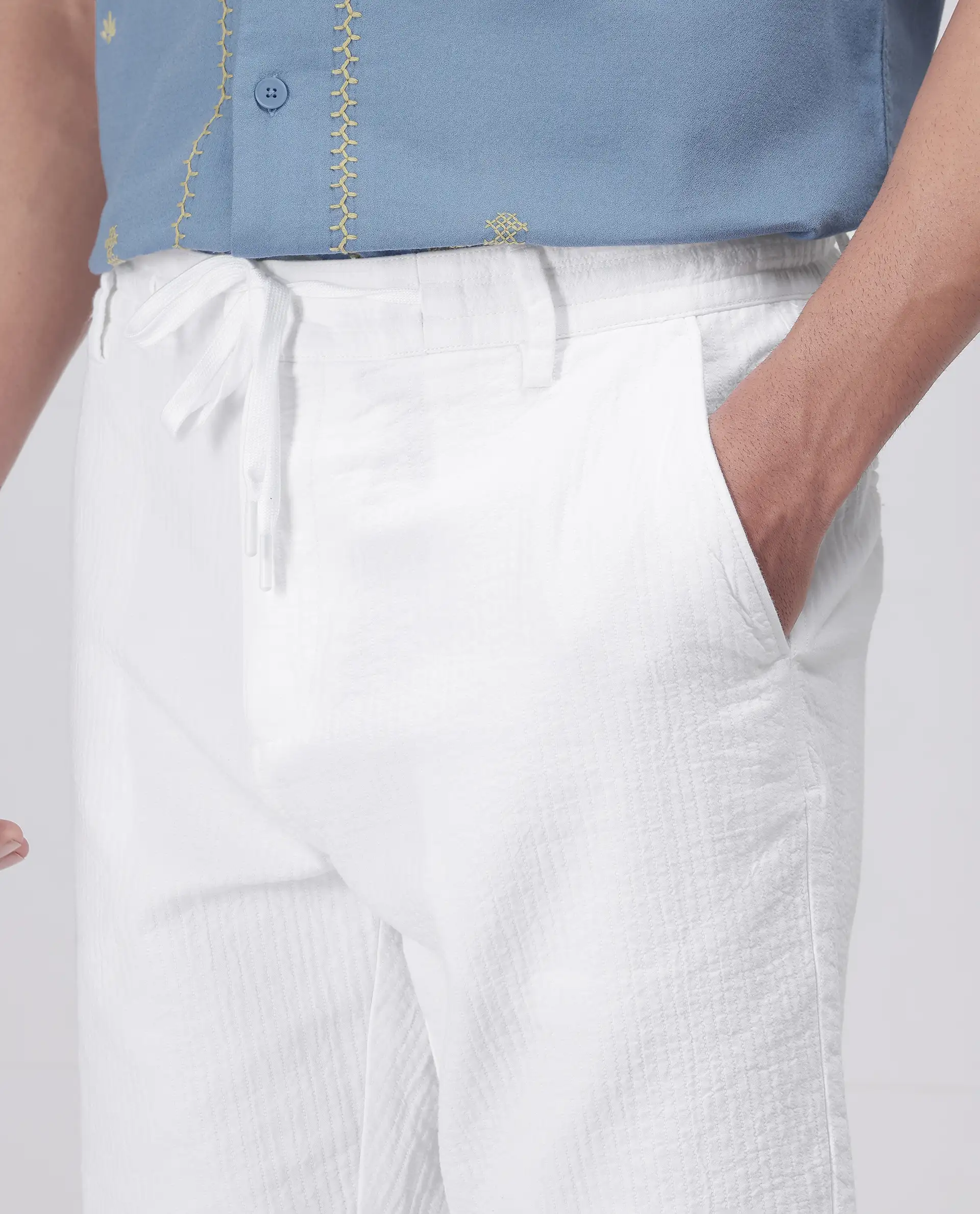 Rare Rabbit Men's Steo White Cotton Blend Plain Relaxed Fit Shorts - Image 8
