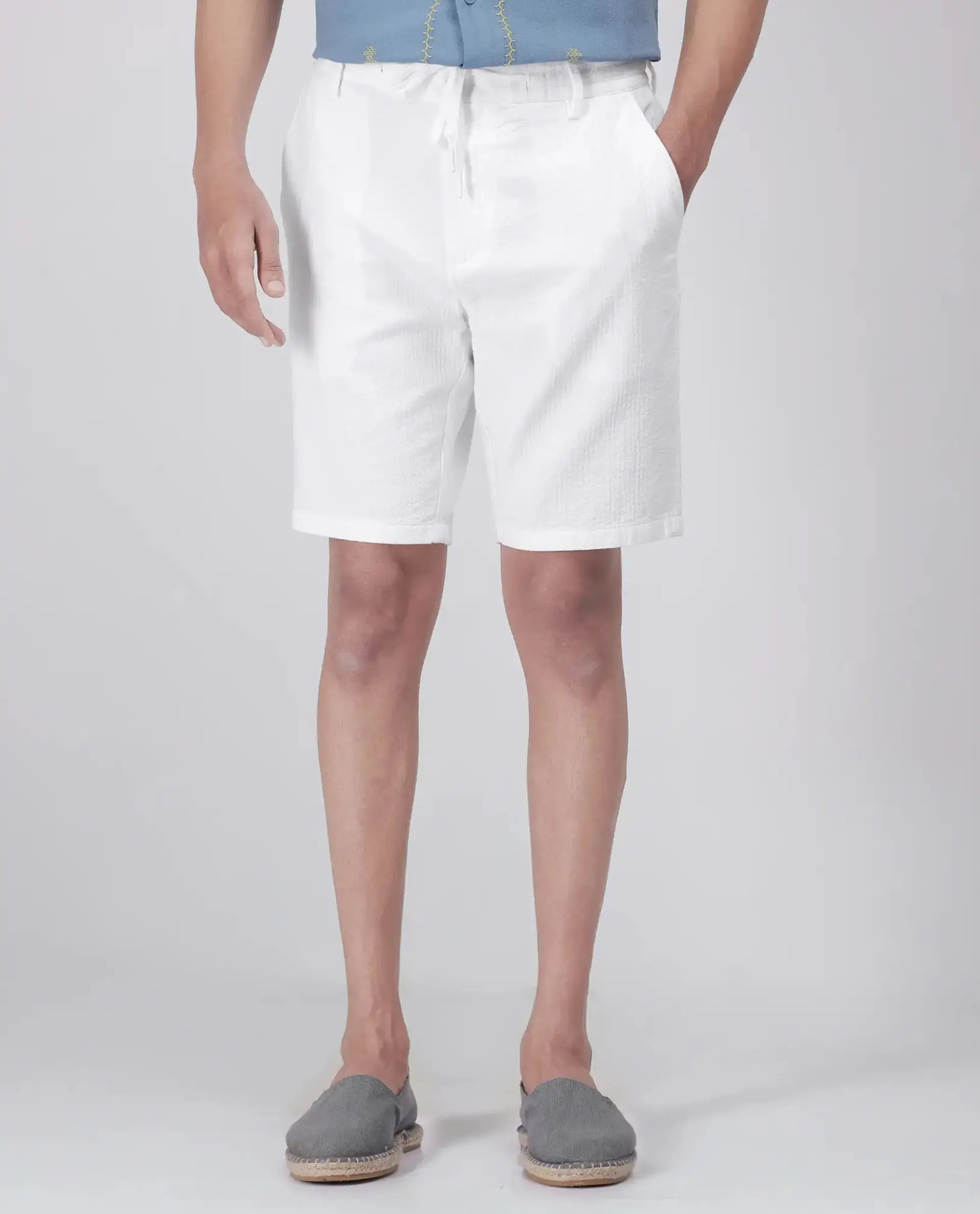 Rare Rabbit Men's Steo White Cotton Blend Plain Relaxed Fit Shorts - Image 9