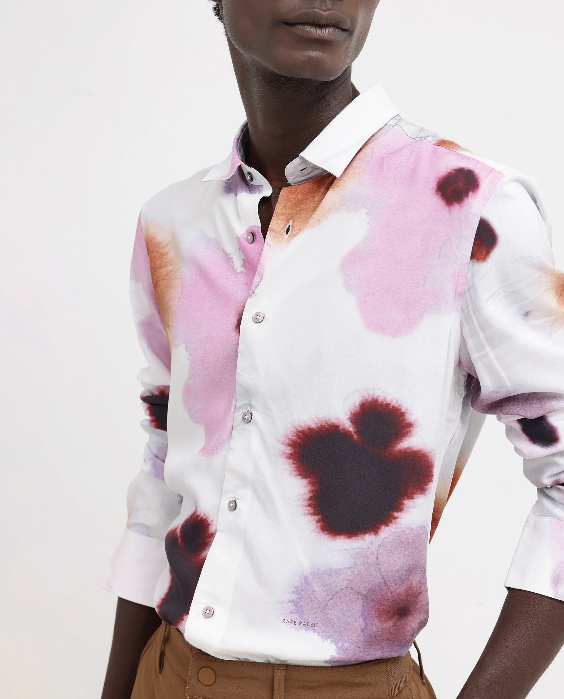 Rare Rabbit Men's Stereo Pink Viscose Floral Print Regular Fit Full Sleeve Collared Shirt - Image 3
