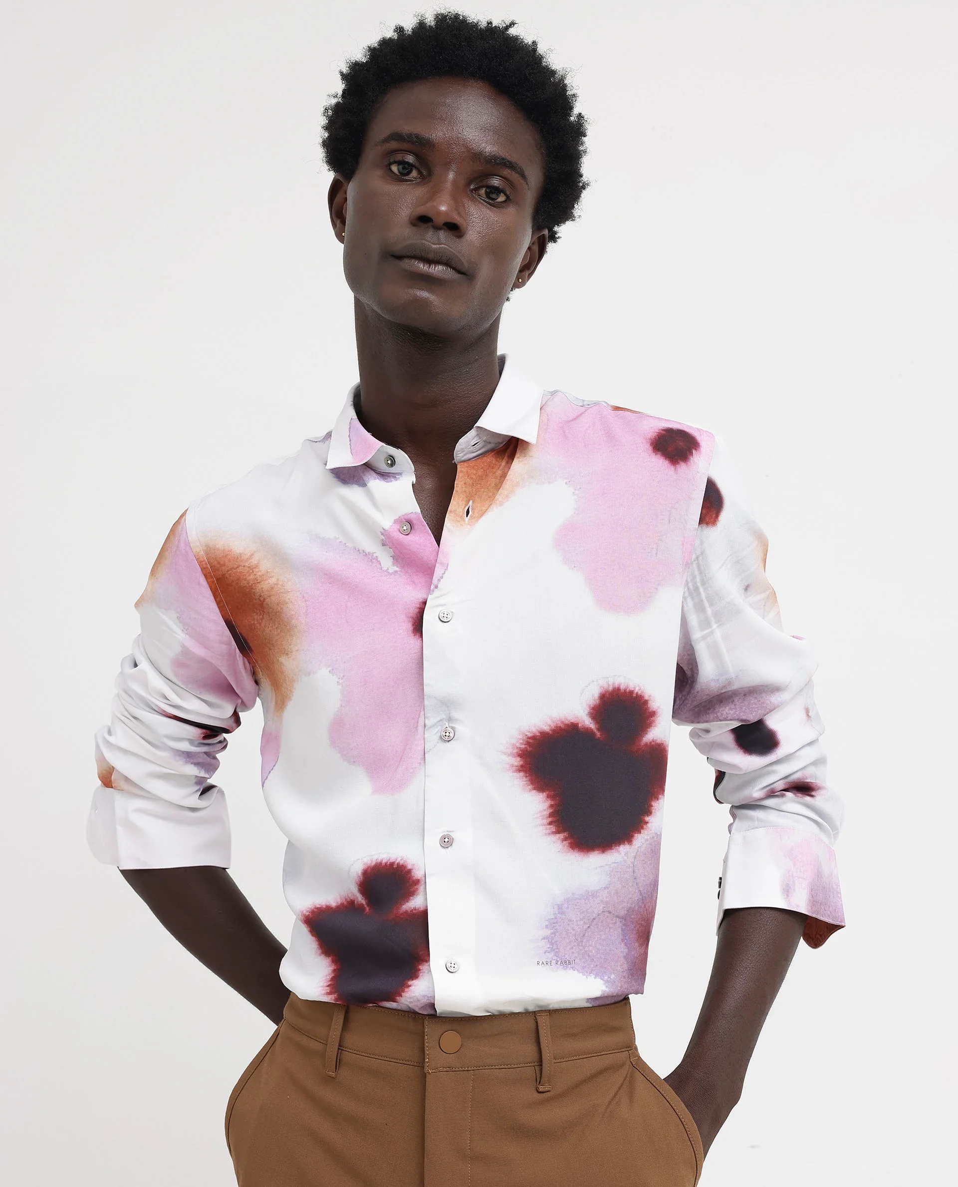 Rare Rabbit Men's Stereo Pink Viscose Floral Print Regular Fit Full Sleeve Collared Shirt - Image 4