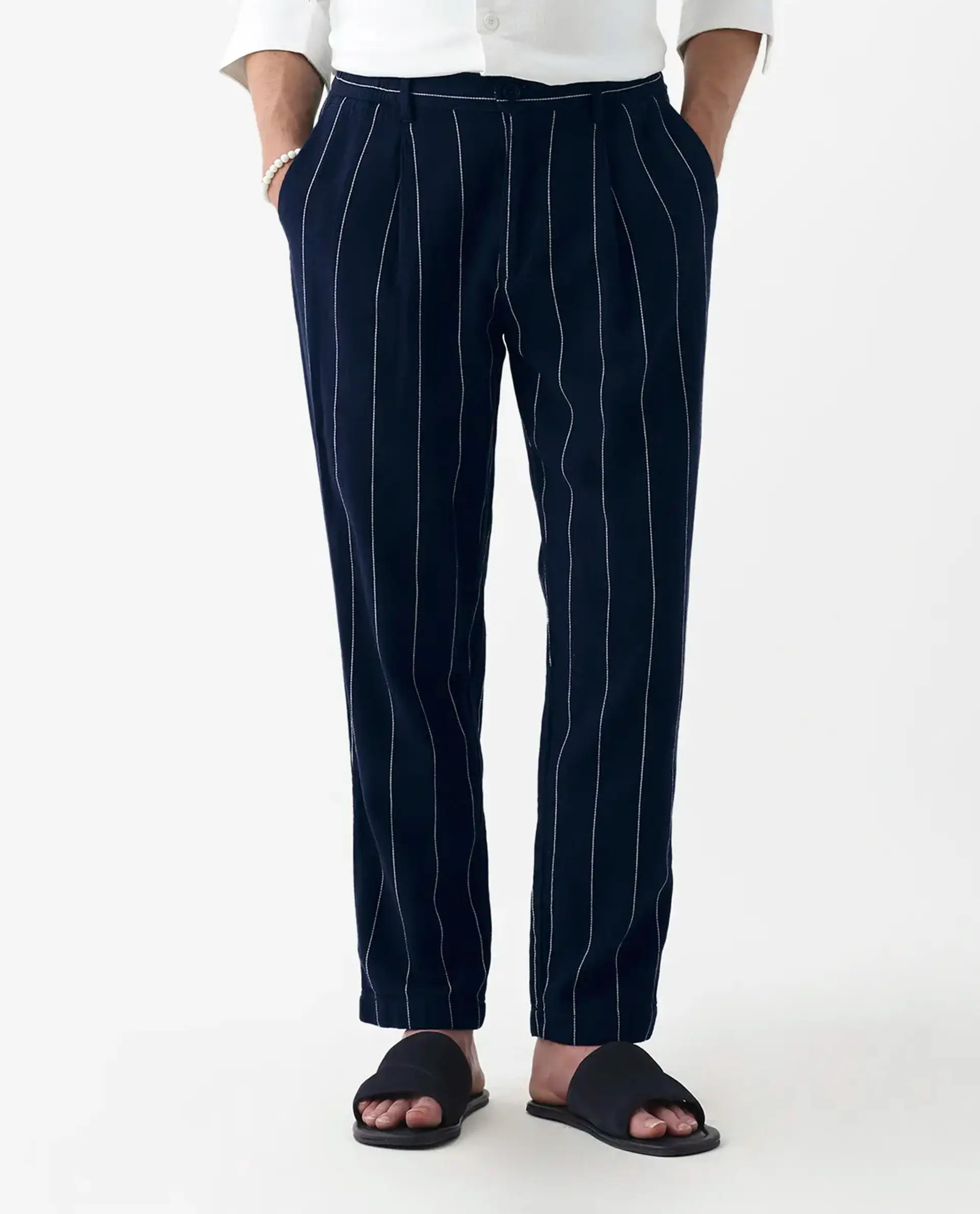 Rare Rabbit Men's Stet Navy Cotton Blend Striped Print Relaxed Fit Trouser - Image 9