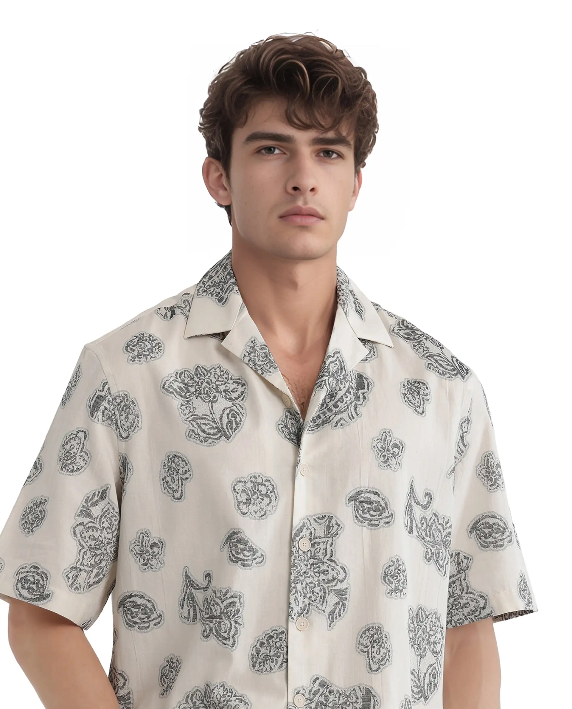 Rare Rabbit Men's Steve Black Cotton Blend Jacquard Boxy Fit Half Sleeve Cuban Collar Shirt - Image 5