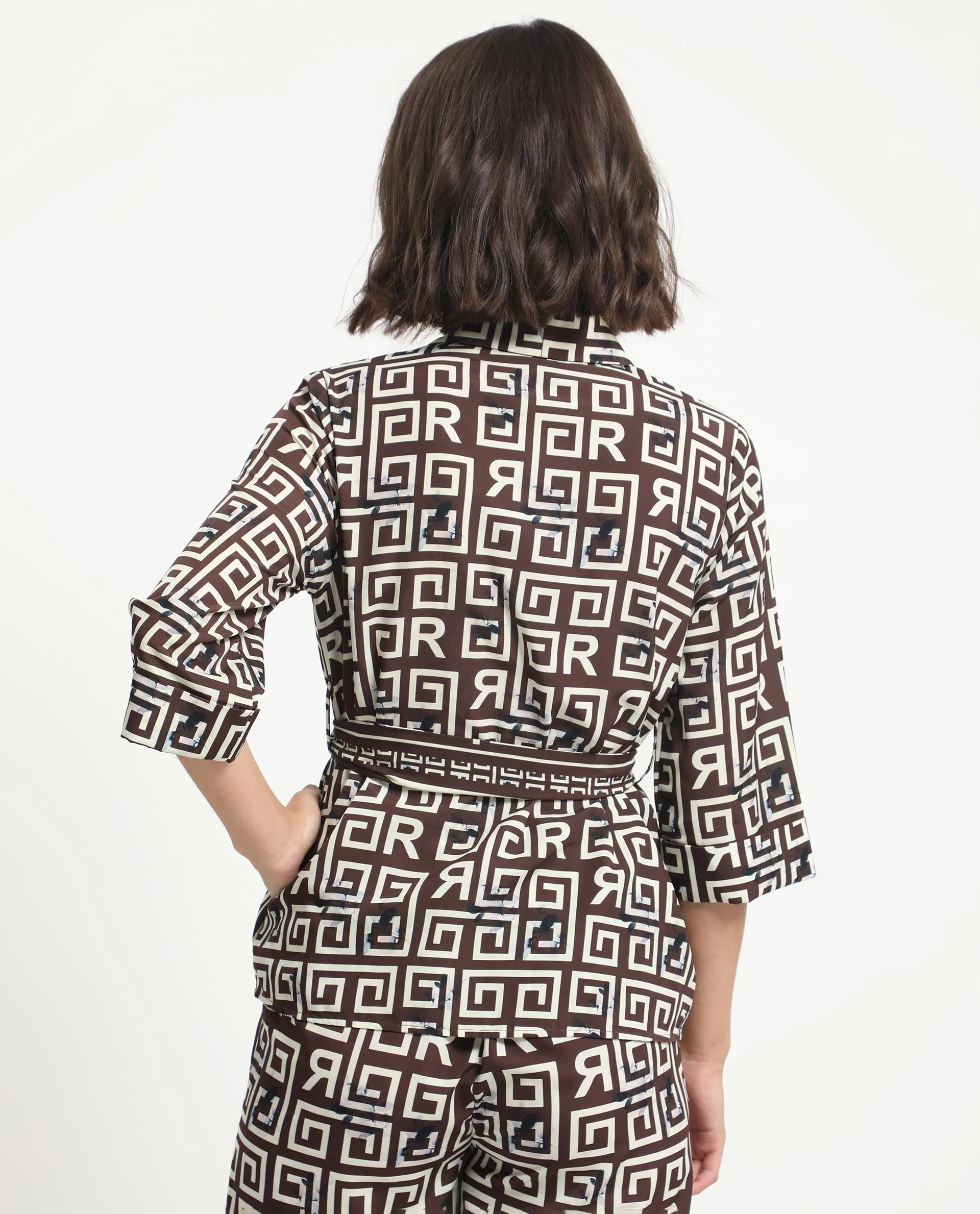Rareism Women's Stevenson Brown Polyester Collarless Geometric Print Regular Fit Top - Image 9