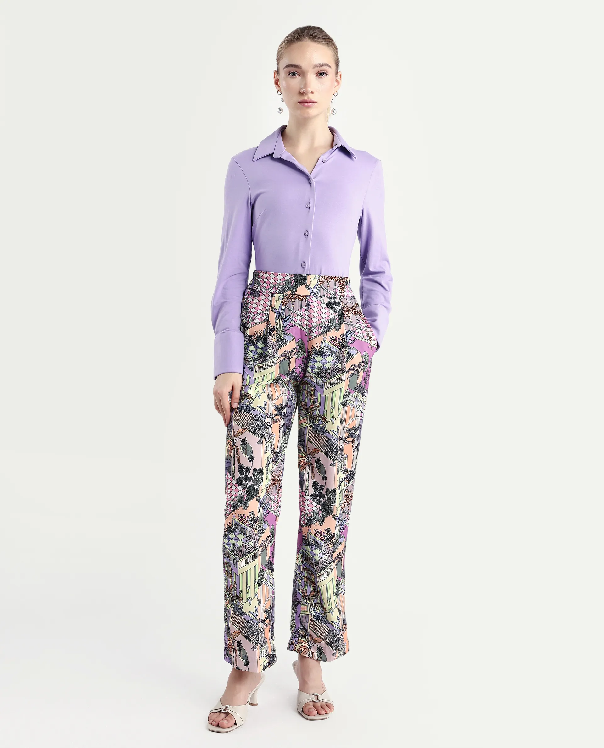 Rareism Women's Stevie-B Light Multi Polyester Abstract Print Ankle Length Straight Fit Trouser - Image 2