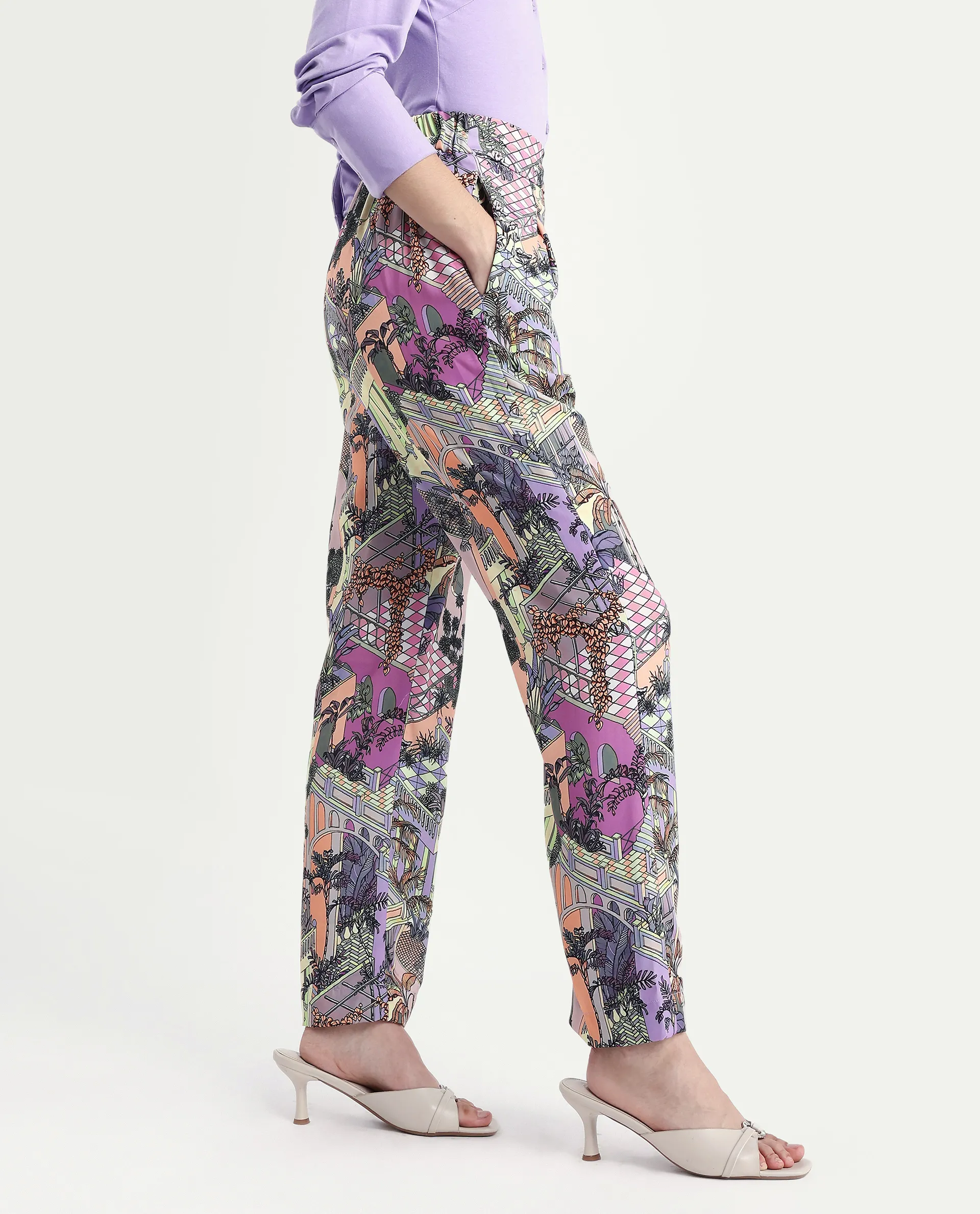 Rareism Women's Stevie-B Light Multi Polyester Abstract Print Ankle Length Straight Fit Trouser - Image 3